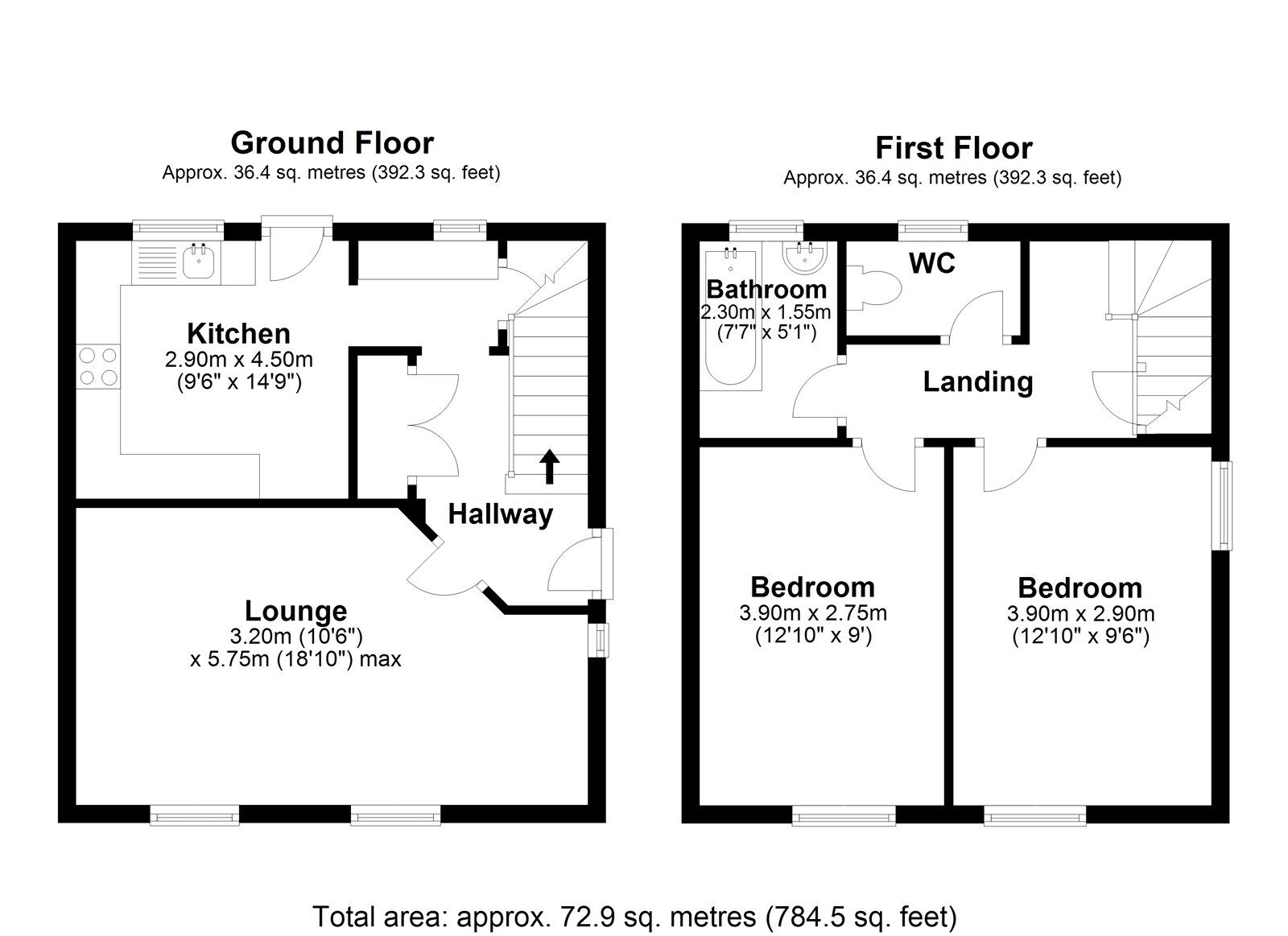 Floorplan of 2 bedroom Semi Detached House for sale, Rutland Place, Moorside, Consett, Durham, DH8
