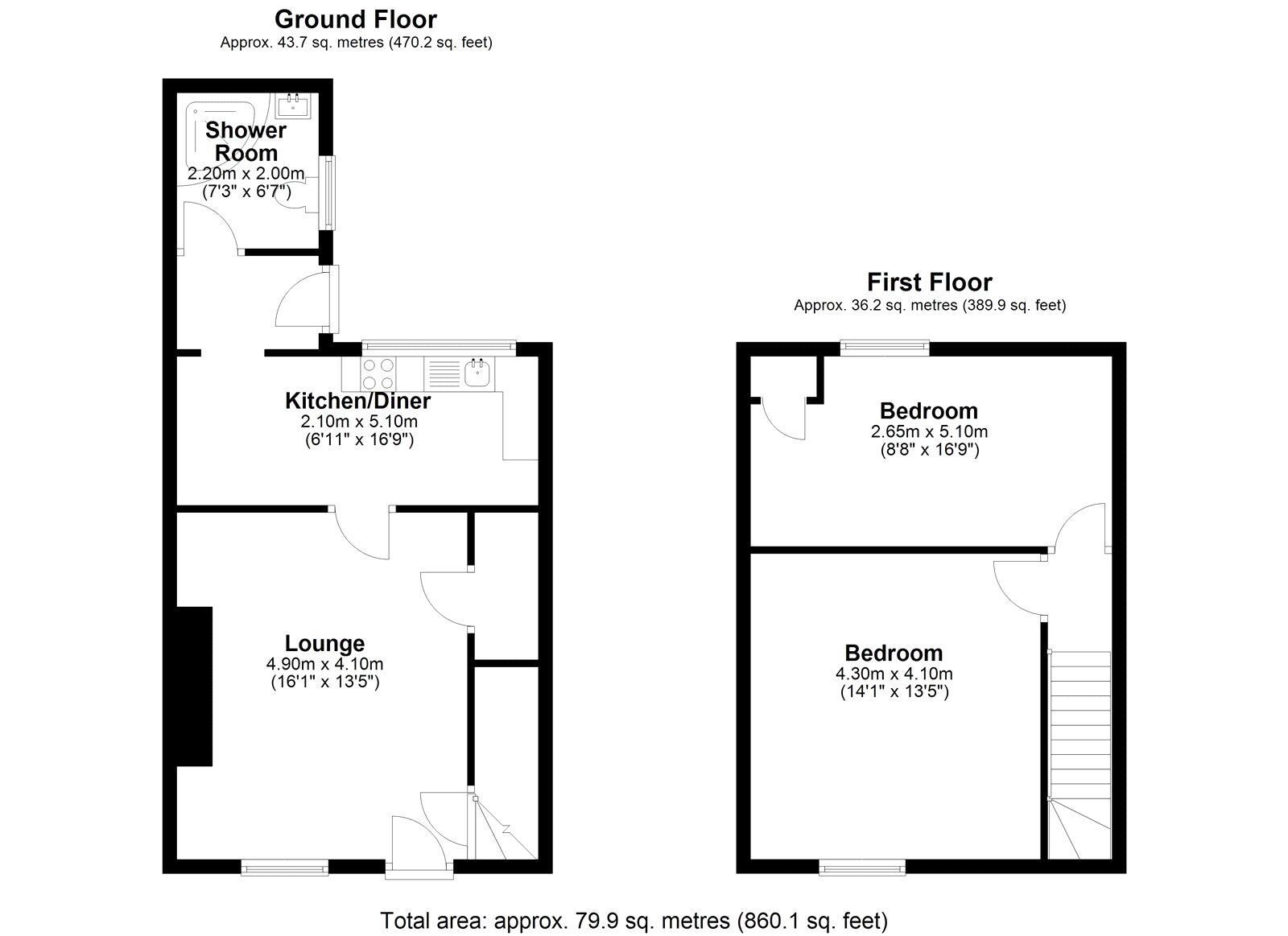 Floorplan of 2 bedroom Mid Terrace House to rent, Garden Terrace, Leadgate, Consett, Durham, DH8