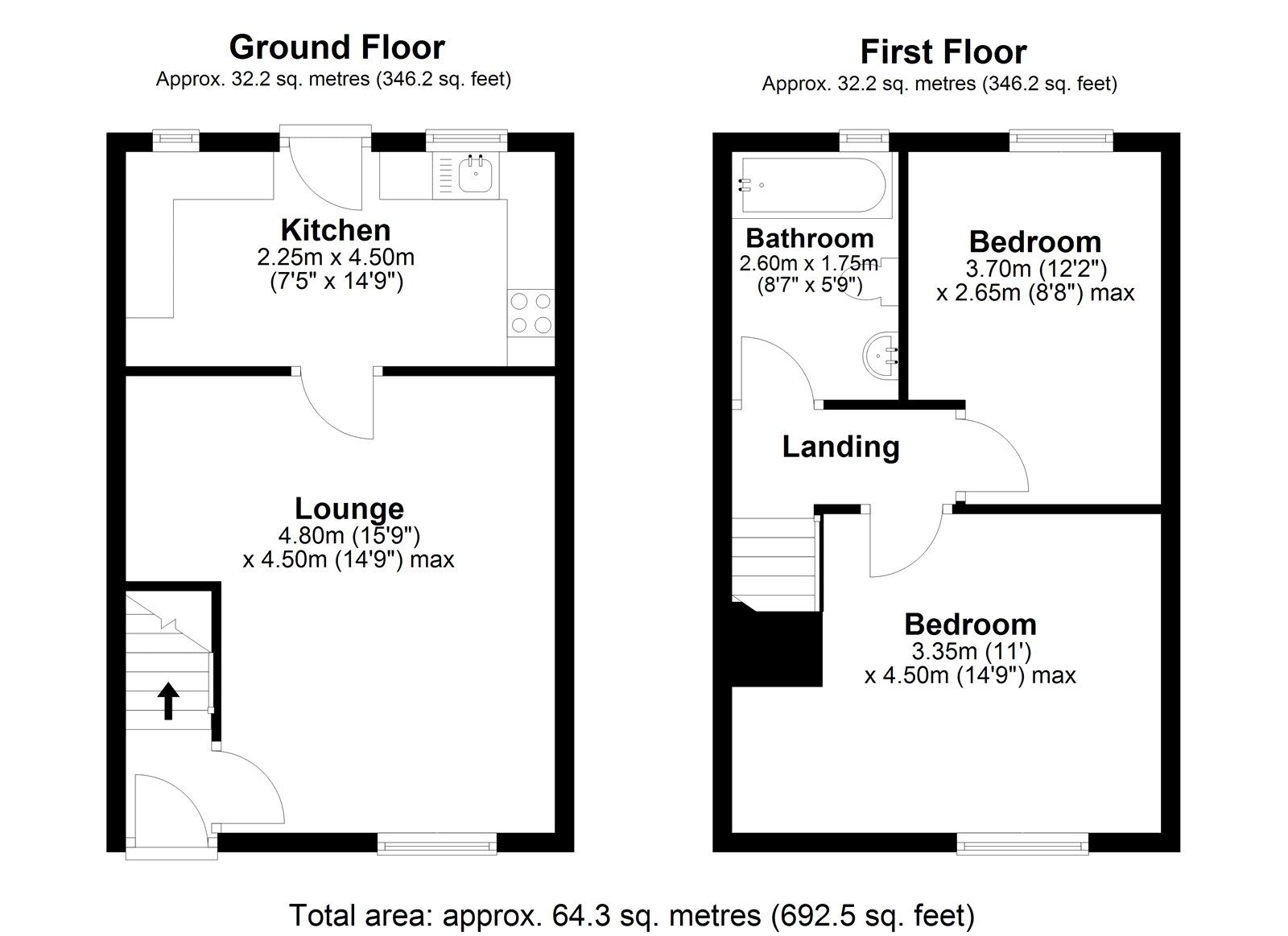 Floorplan of 2 bedroom Mid Terrace House for sale, North Cross Street, Leadgate, Consett, Durham, DH8