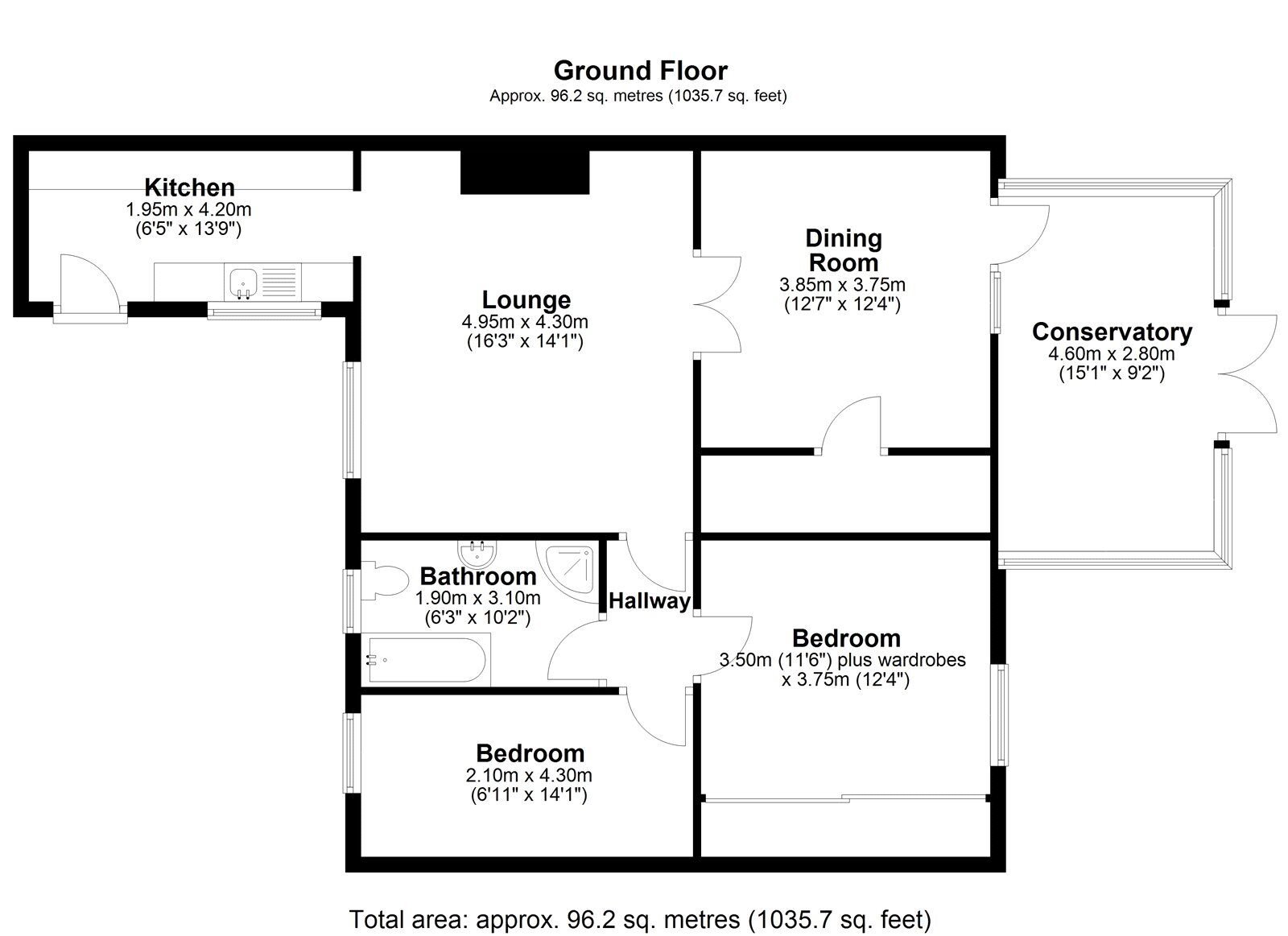 Floorplan of 2 bedroom End Terrace Bungalow for sale, Fell Side, Delves Lane, Consett, Durham, DH8