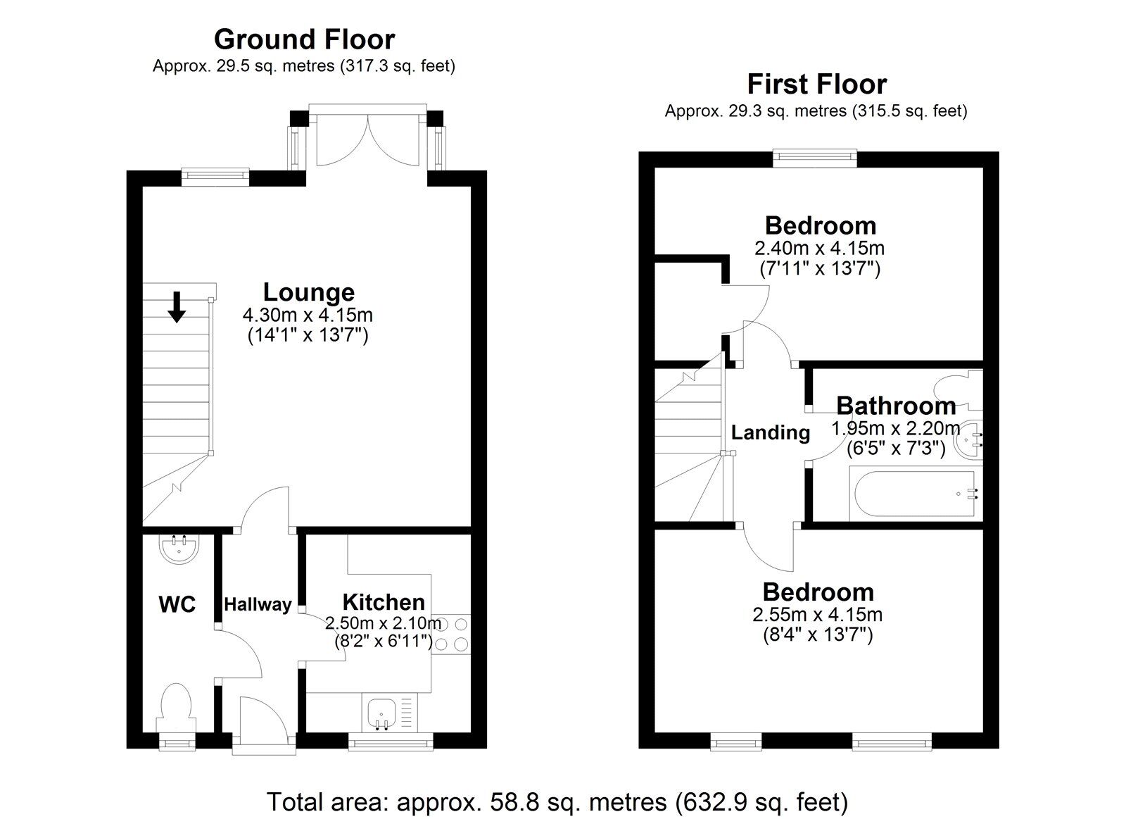Floorplan of 2 bedroom End Terrace House for sale, Rosemary Close, Consett, Durham, DH8