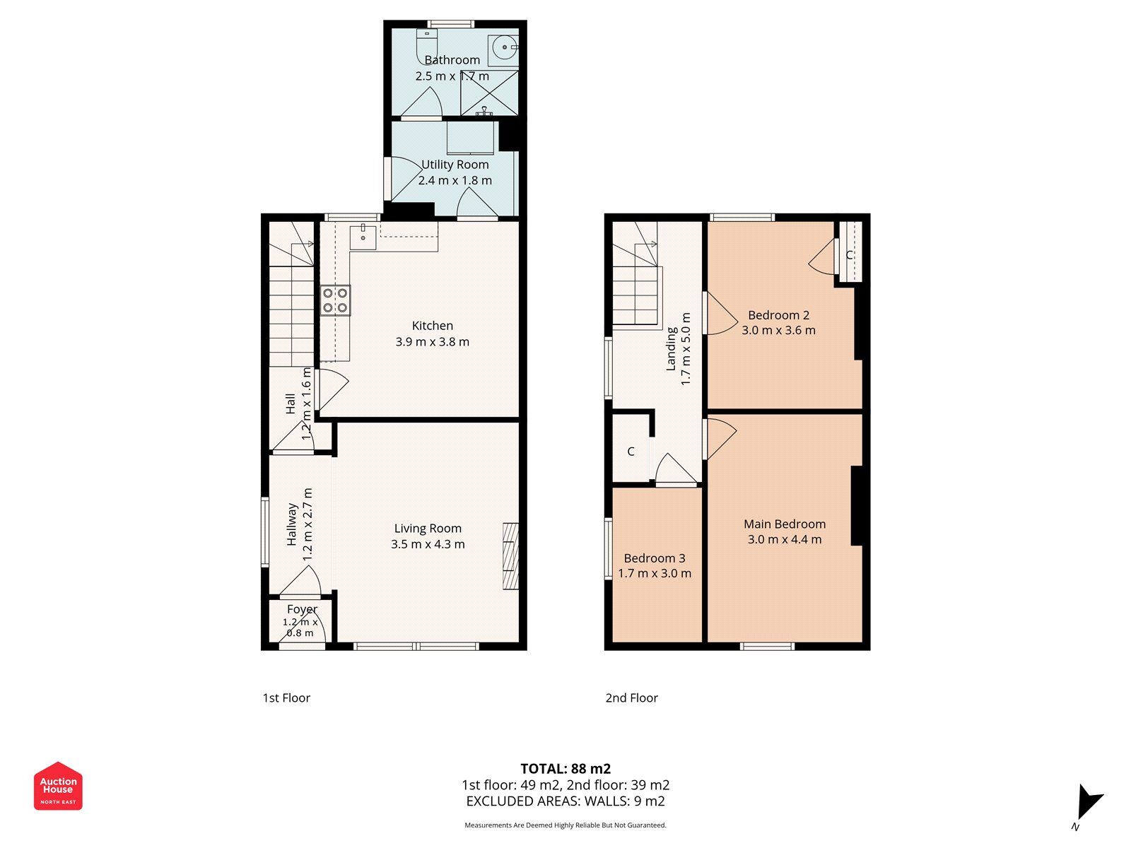 Floorplan of 3 bedroom End Terrace House for sale, Percy Terrace, Stanley, Durham, DH9