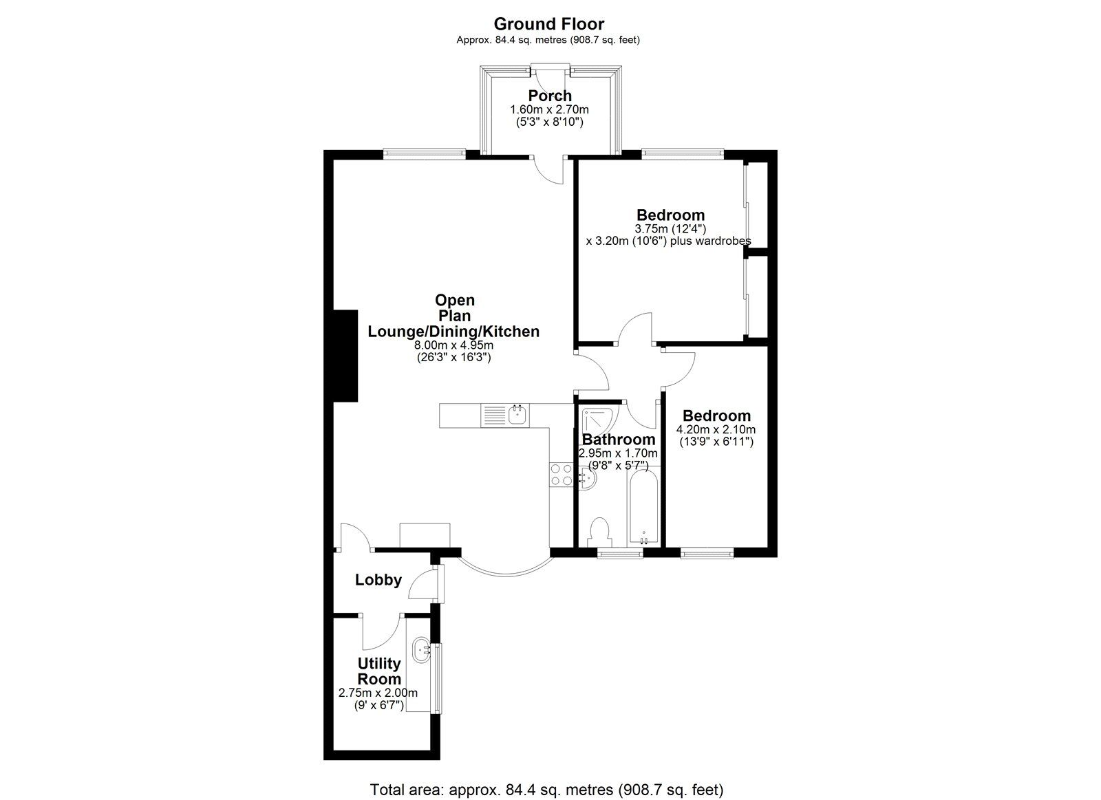 Floorplan of 2 bedroom Mid Terrace Bungalow for sale, Ford Street, Delves Lane, Consett, Durham, DH8