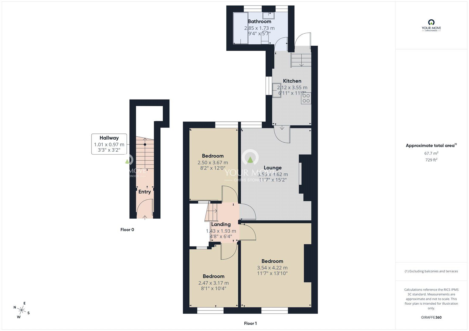 Floorplan of 3 bedroom Mid Terrace Flat to rent, Gladstone Street, Consett, Durham, DH8
