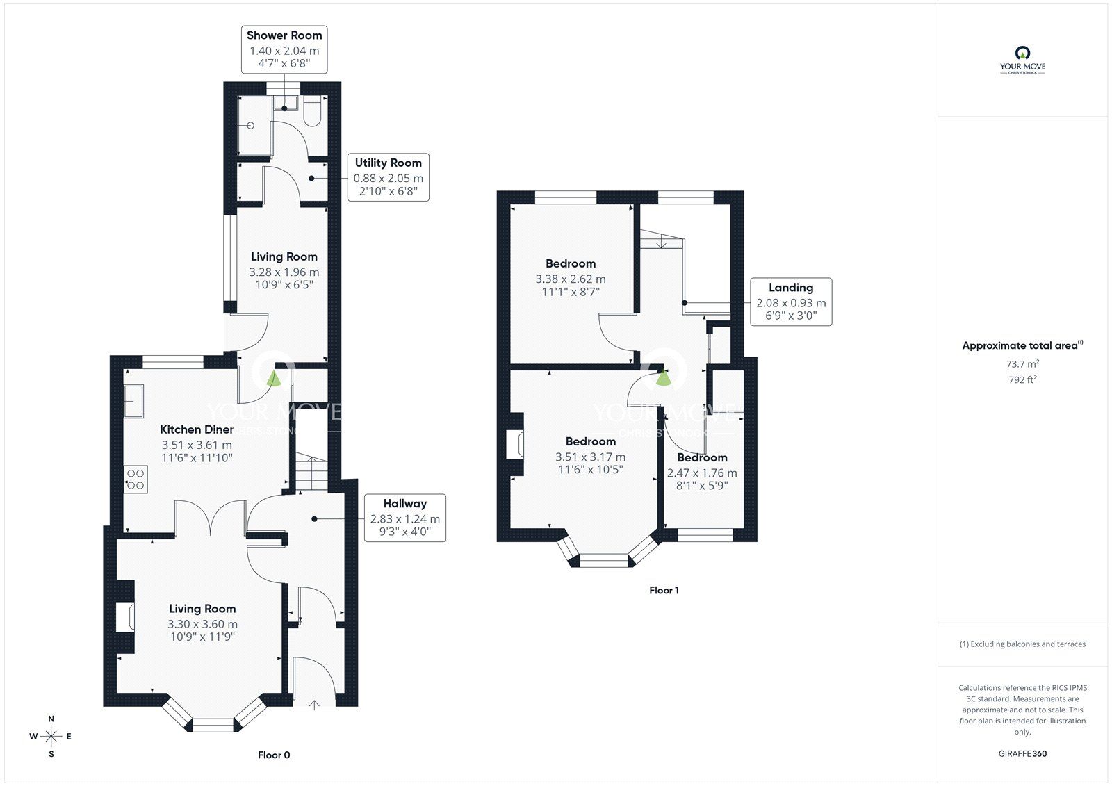 Floorplan of 3 bedroom Mid Terrace House for sale, George Street, Blackhill, Durham, DH8