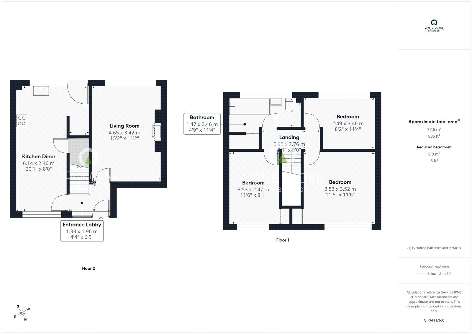 Floorplan of 3 bedroom Semi Detached House for sale, Meadow Way, Lanchester, Durham, DH7
