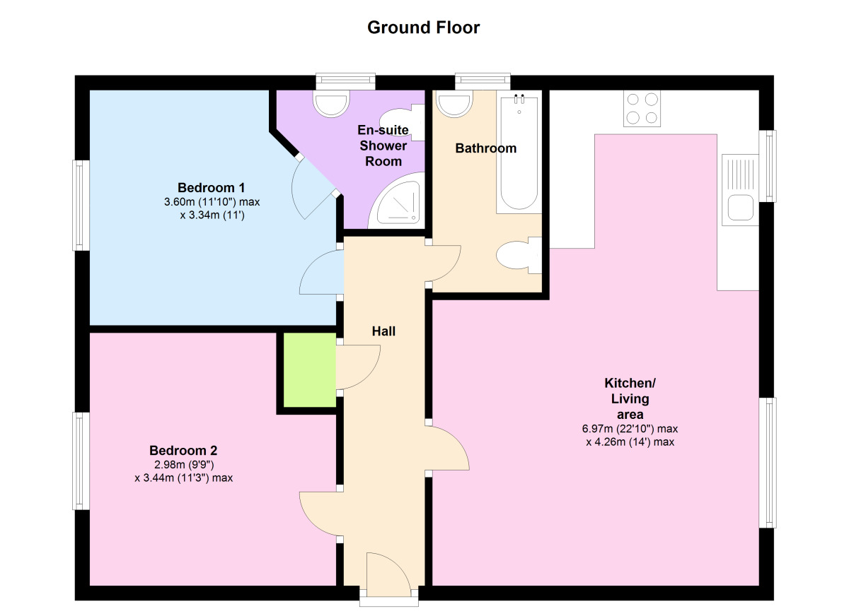 Floorplan of 2 bedroom Flat to rent, Melbeck Court, Great Lumley, County Durham, DH3
