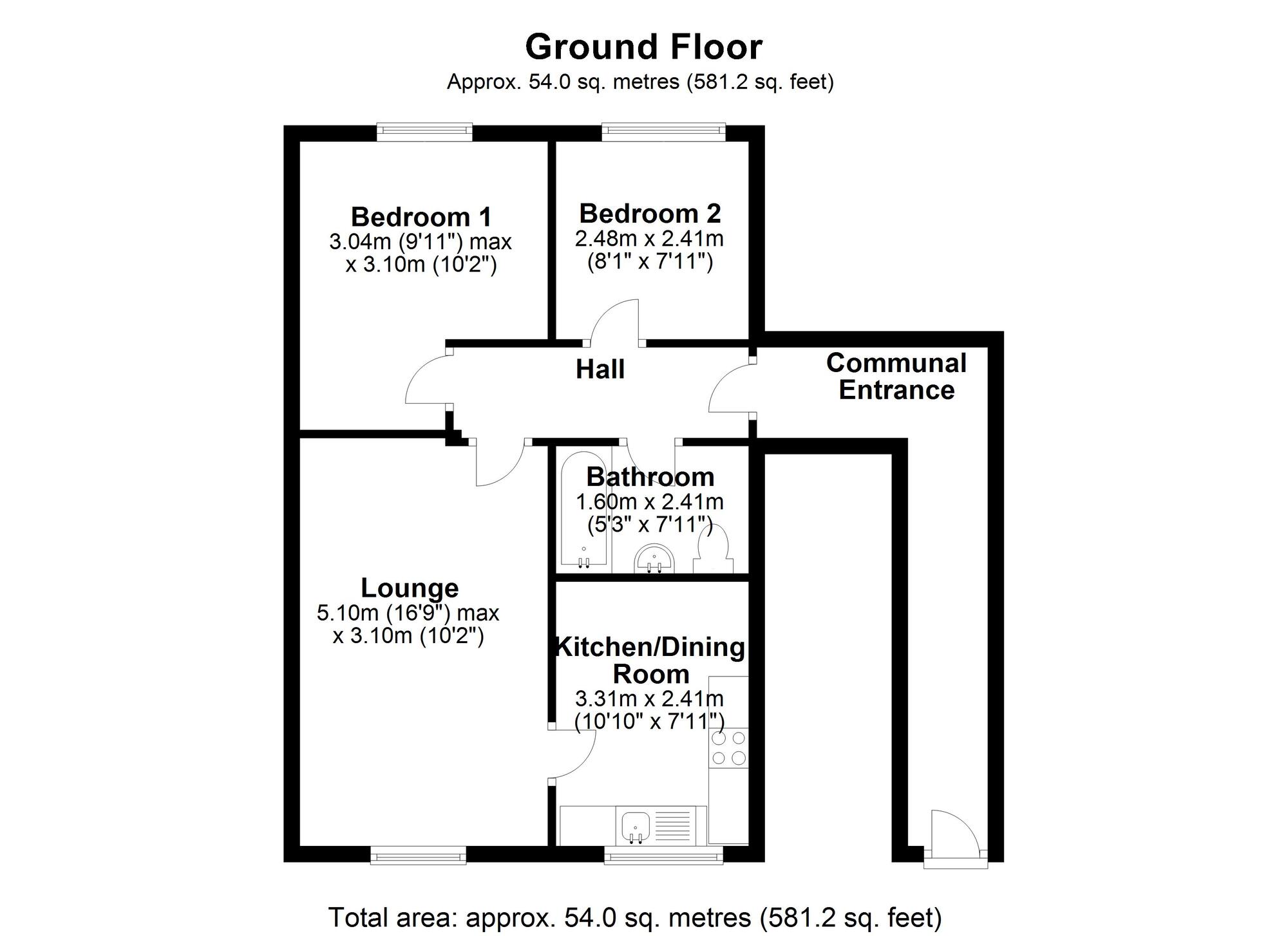 Floorplan of 2 bedroom Flat to rent, Ambleside Court, Chester Le Street, County Durham, DH3