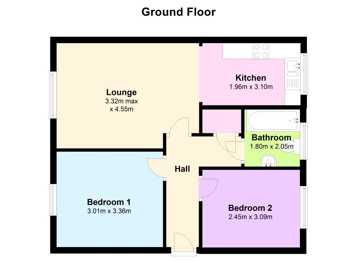 Floorplan of 2 bedroom Flat to rent, Highfield Rise, Chester Le Street, County Durham, DH3