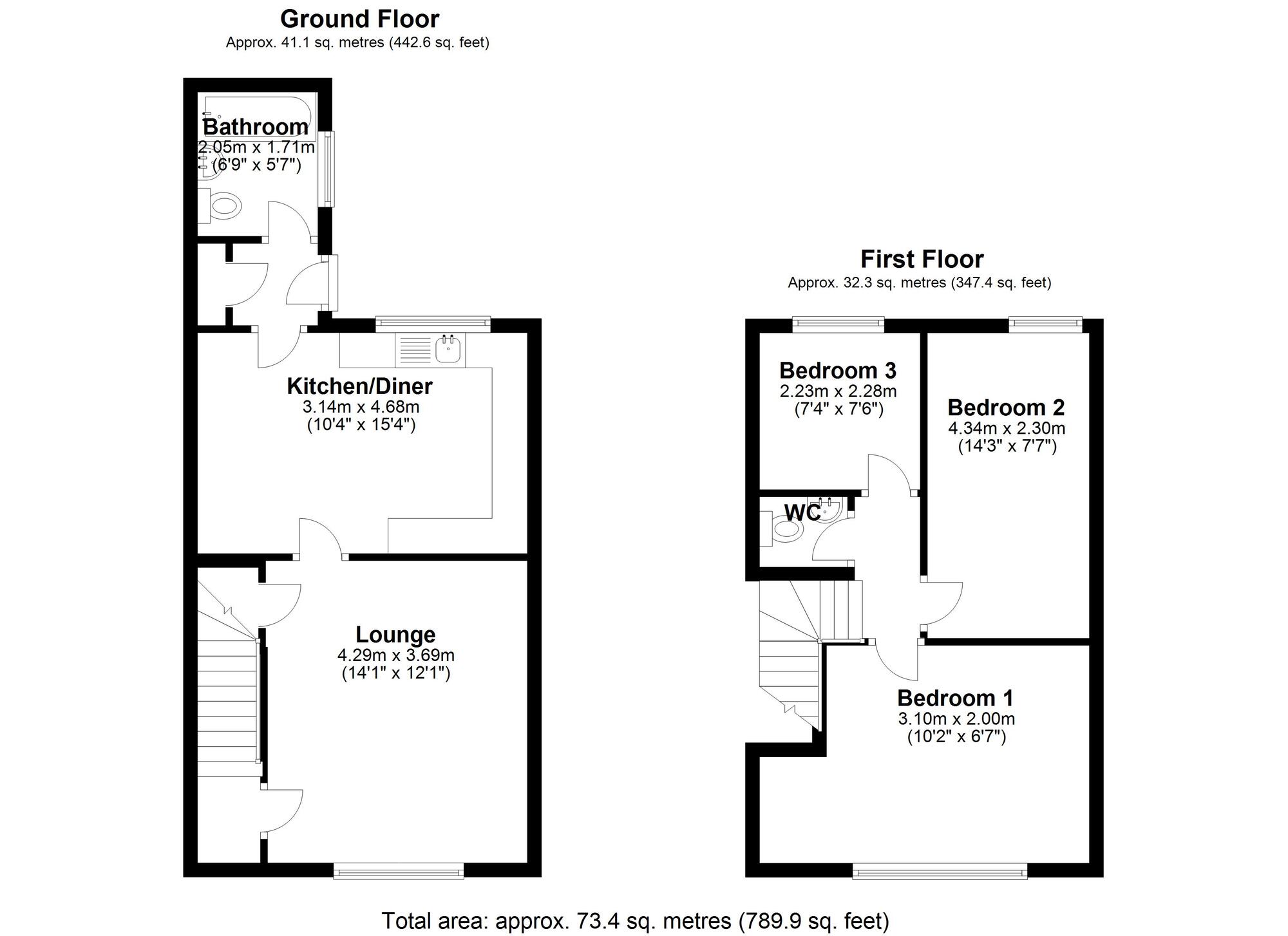 Floorplan of 3 bedroom Mid Terrace House to rent, The Avenue, Pelton, County Durham, DH2