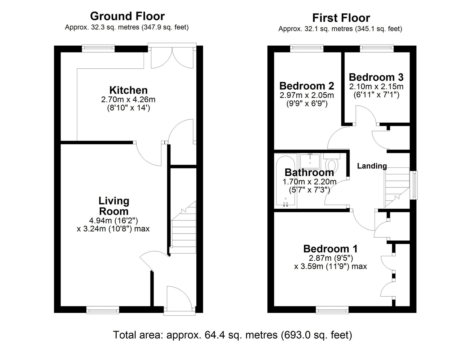Floorplan of 3 bedroom Mid Terrace House for sale, Ambleside Court, Chester Le Street, Durham, DH3