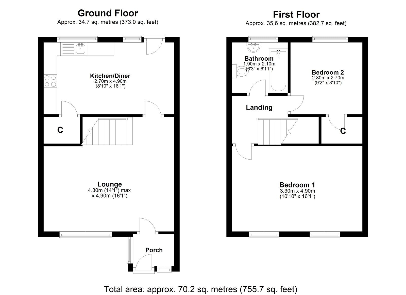 Floorplan of 2 bedroom Mid Terrace House to rent, Twizell Lane, West Pelton, Durham, DH9