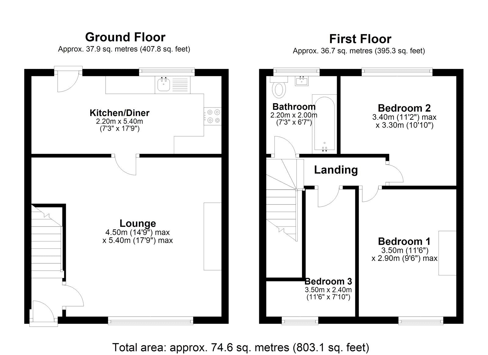 Floorplan of 3 bedroom Mid Terrace House to rent, Hares Buildings, Newfield, Durham, DH2