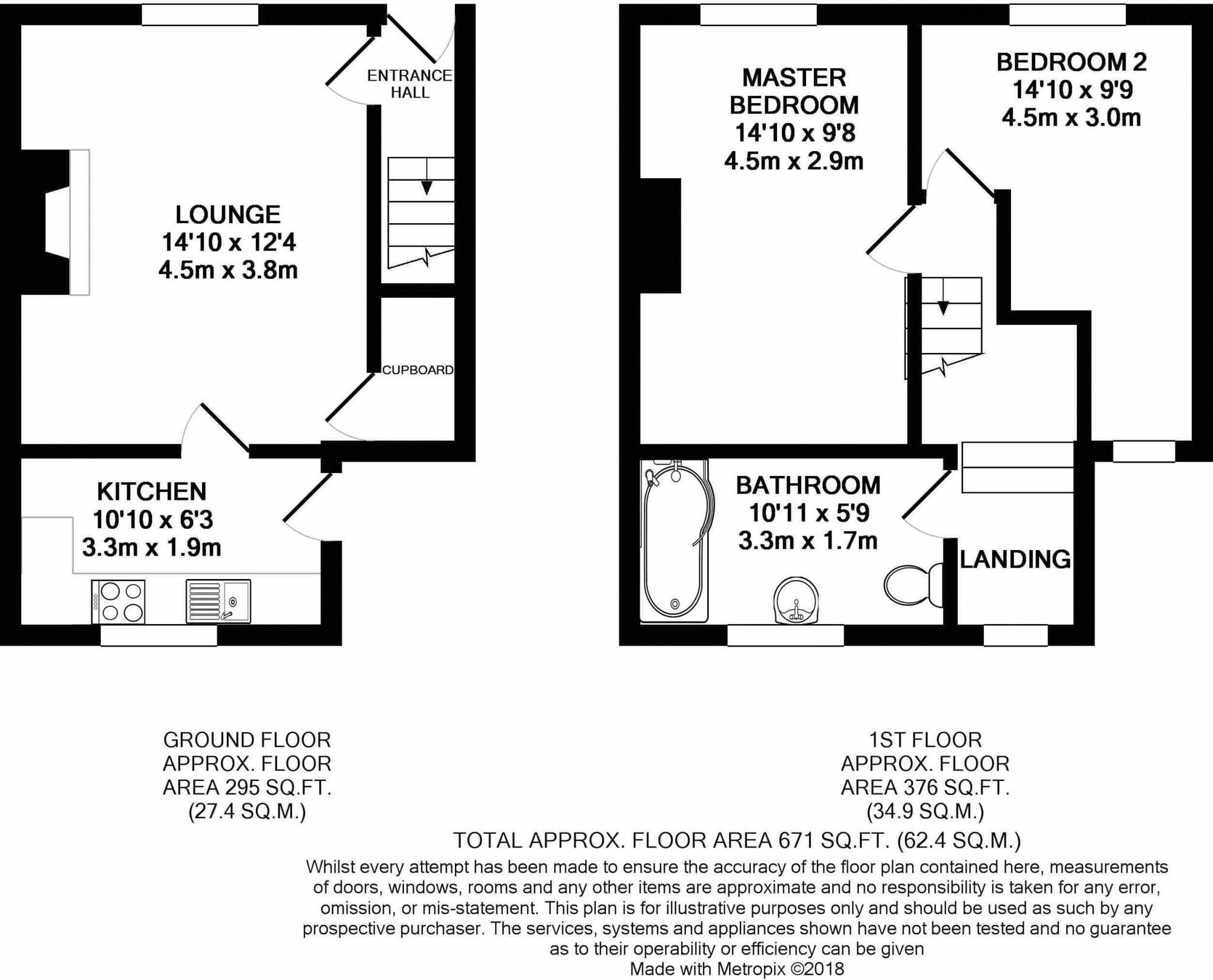 Floorplan of 2 bedroom Mid Terrace House for sale, Bede Terrace, Chester Le Street, Durham, DH2