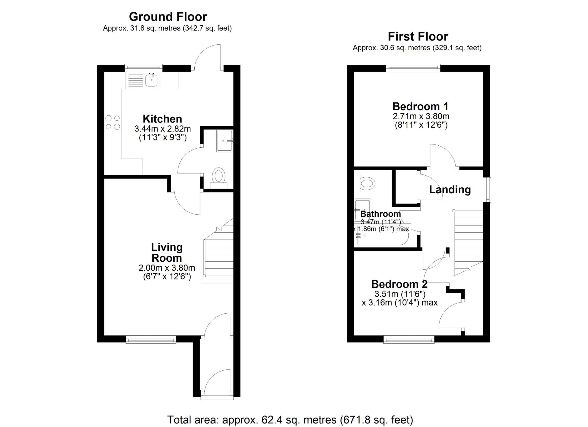 Floorplan of 2 bedroom End Terrace House for sale, Fellway, Pelton Fell, Durham, DH2