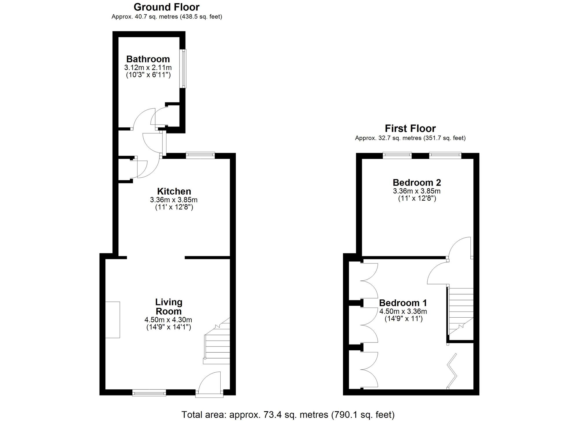 Floorplan of 2 bedroom Mid Terrace House for sale, Holyoake Street, Pelton, Durham, DH2