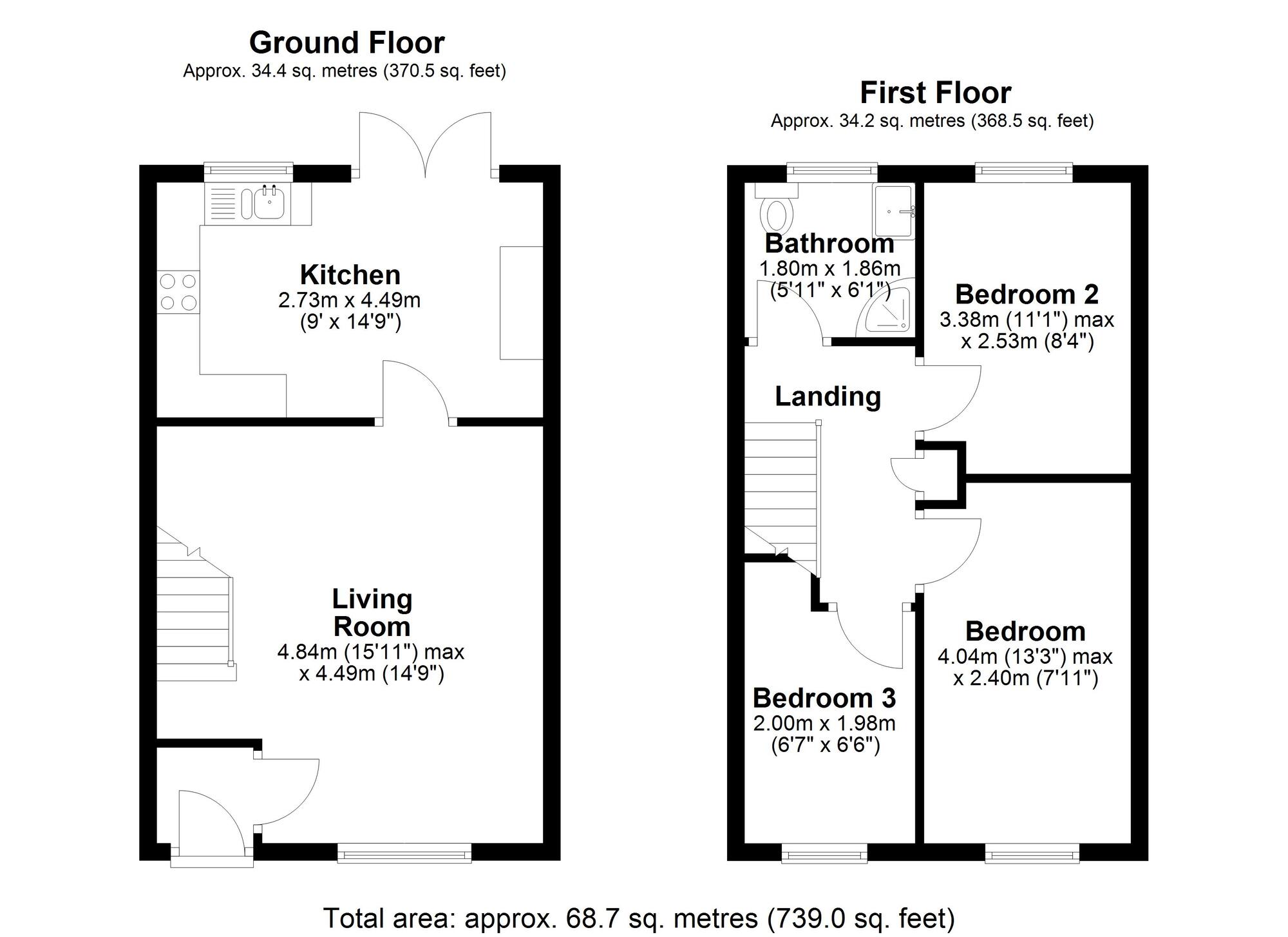 Floorplan of 3 bedroom Mid Terrace House for sale, Penhill Close, Ouston, Durham, DH2