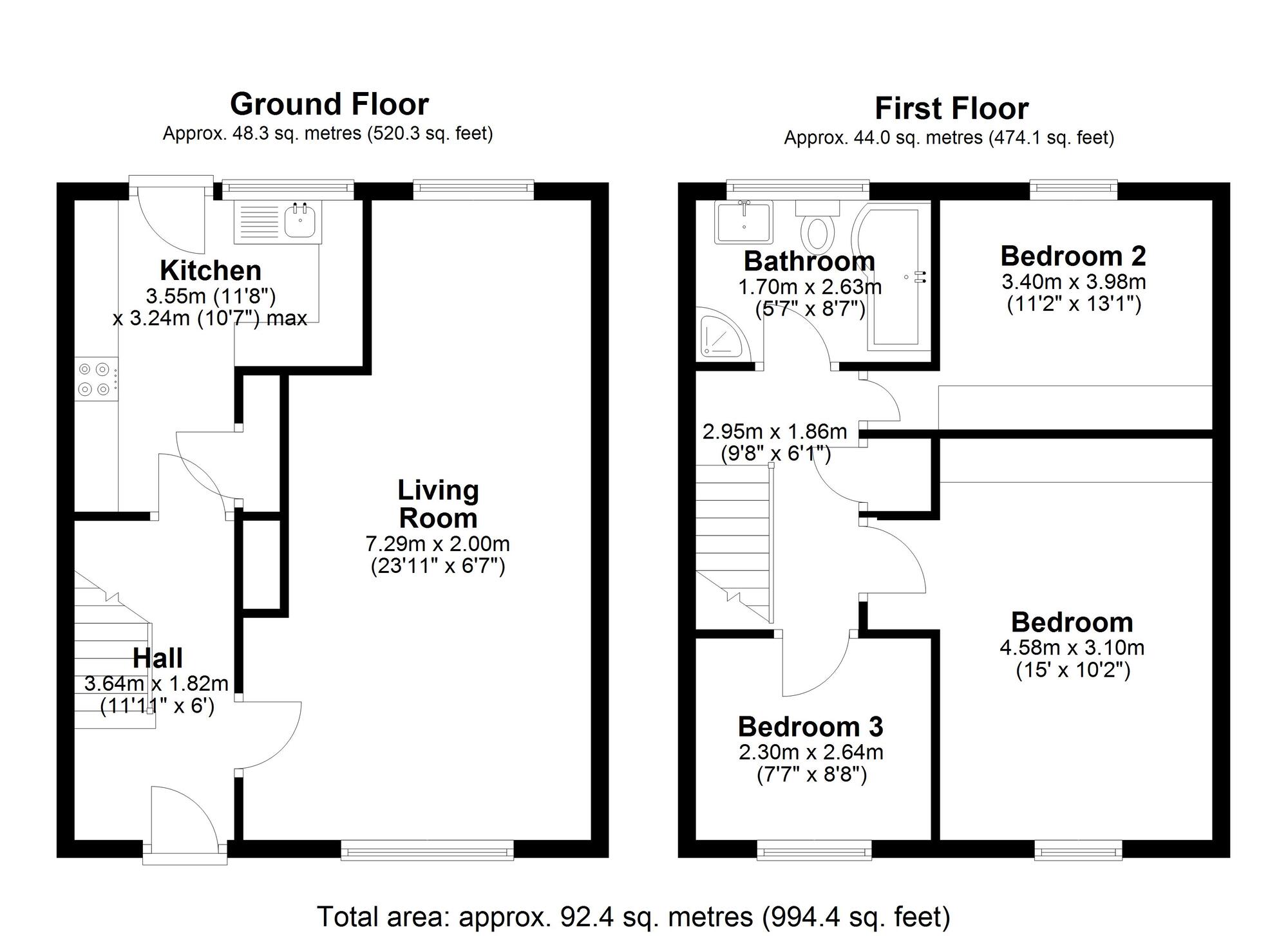 Floorplan of 3 bedroom End Terrace House for sale, Brecon Place, Pelton, Durham, DH2