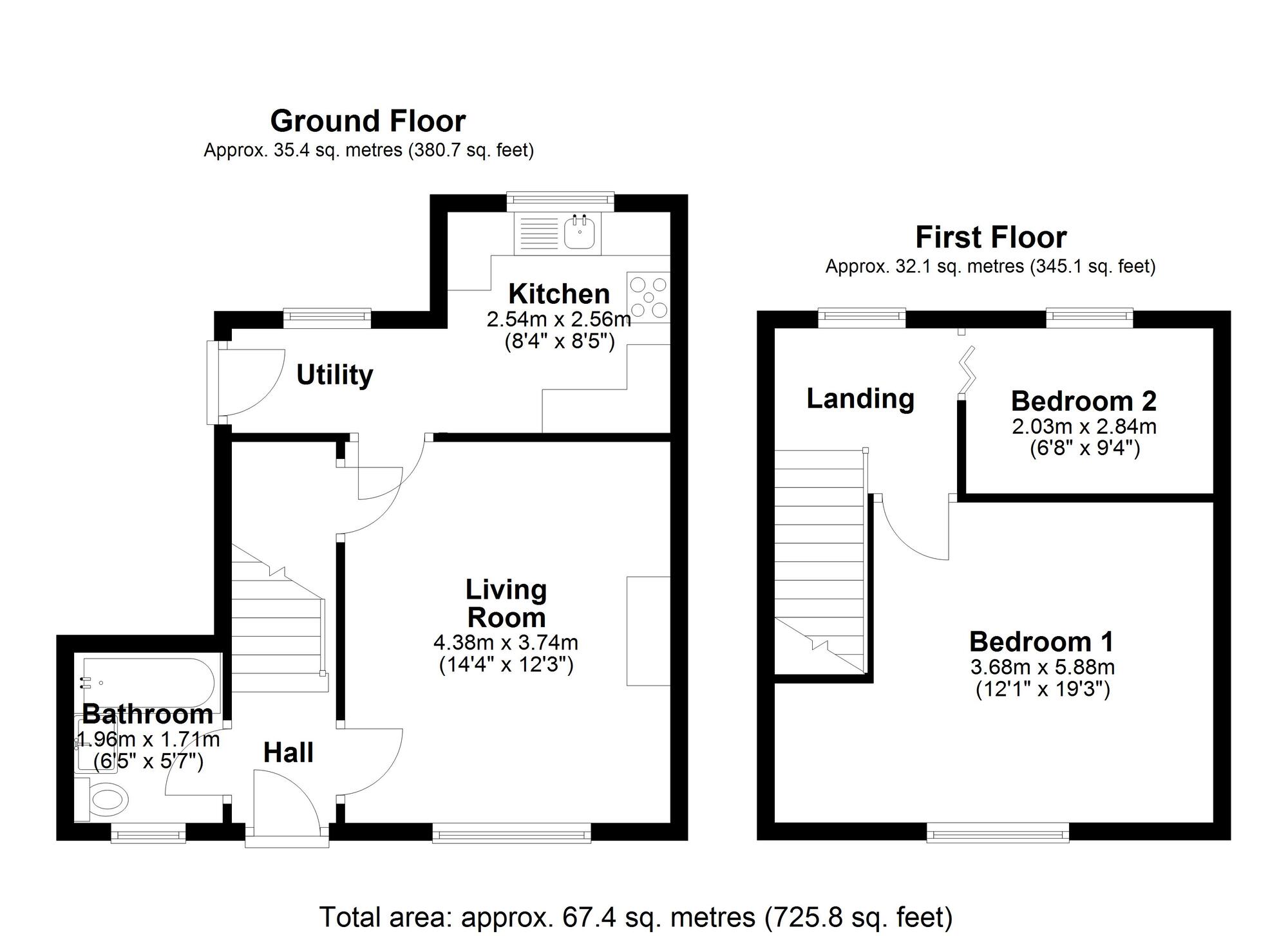 Floorplan of 2 bedroom Semi Detached House for sale, Waldridge, Chester Le Street, Durham, DH2