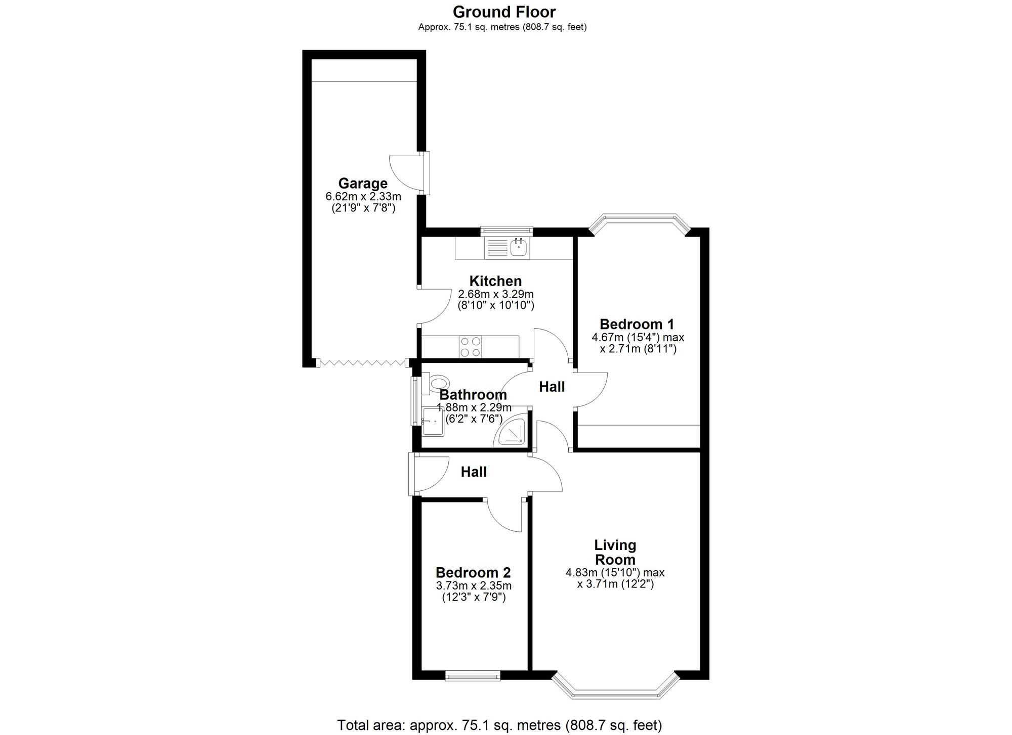 Floorplan of 2 bedroom Semi Detached Bungalow for sale, Grasmere Road, Chester Le Street, Durham, DH2