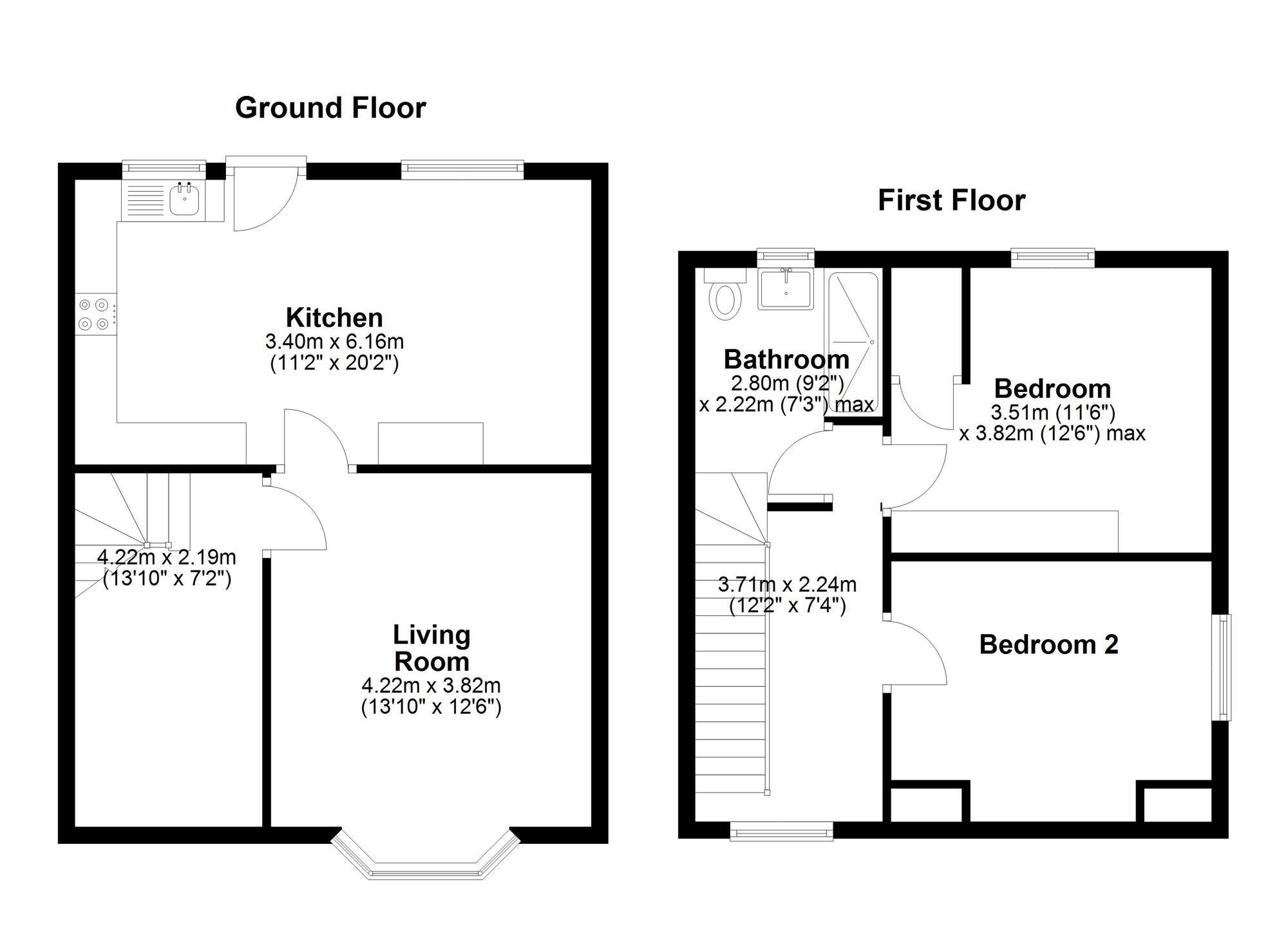 Floorplan of 2 bedroom End Terrace House for sale, The Oval, Ouston, Durham, DH2