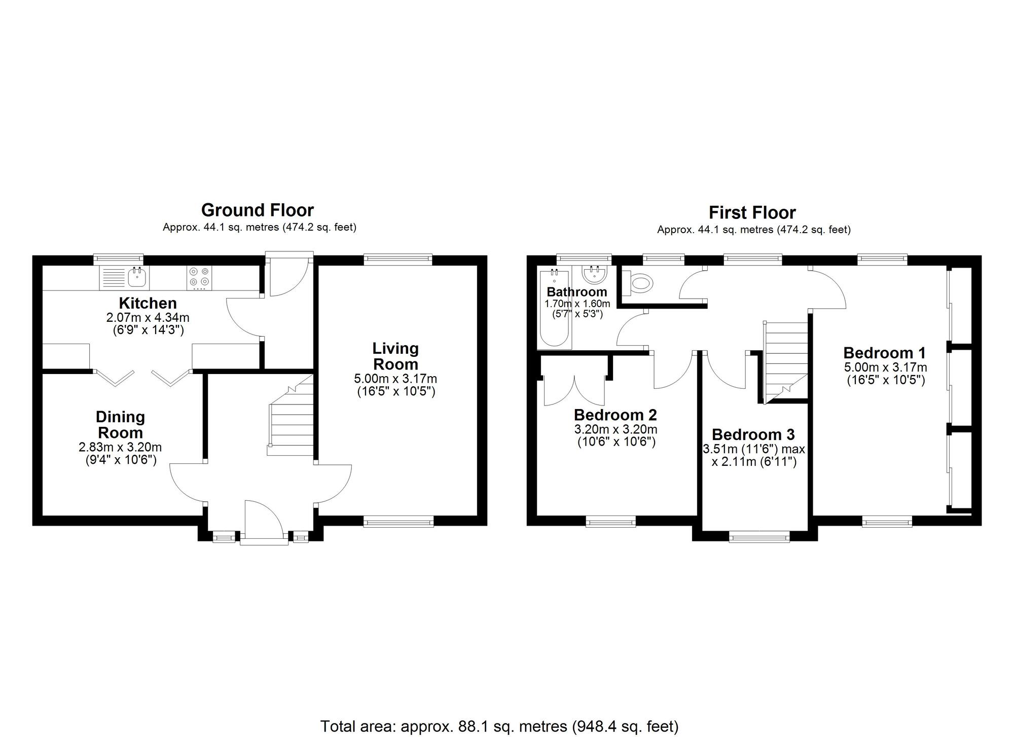 Floorplan of 3 bedroom Mid Terrace House for sale, South View Gardens, Stanley, Durham, DH9