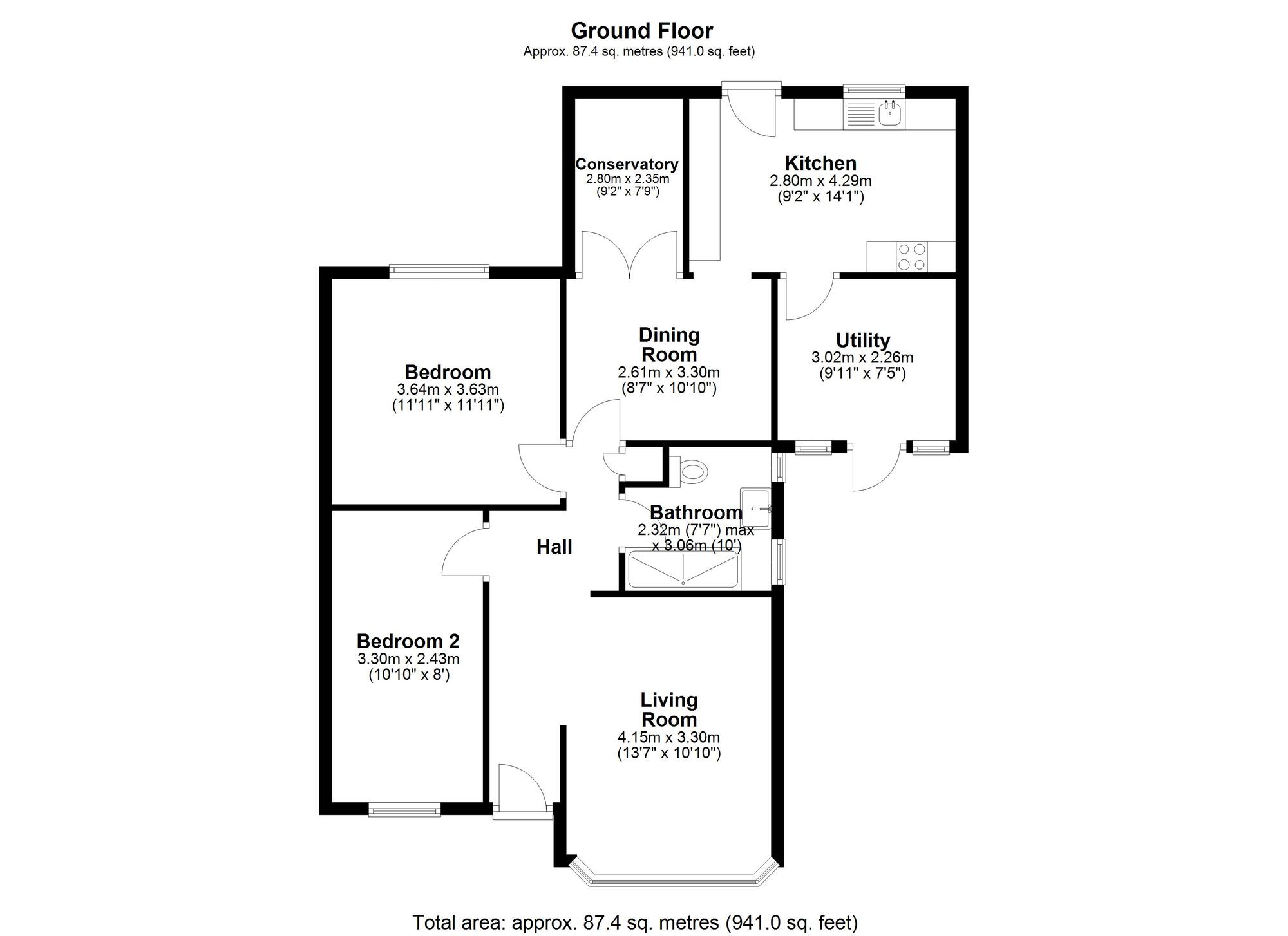 Floorplan of 2 bedroom Semi Detached Bungalow for sale, Hilda Park, Chester Le Street, Durham, DH2