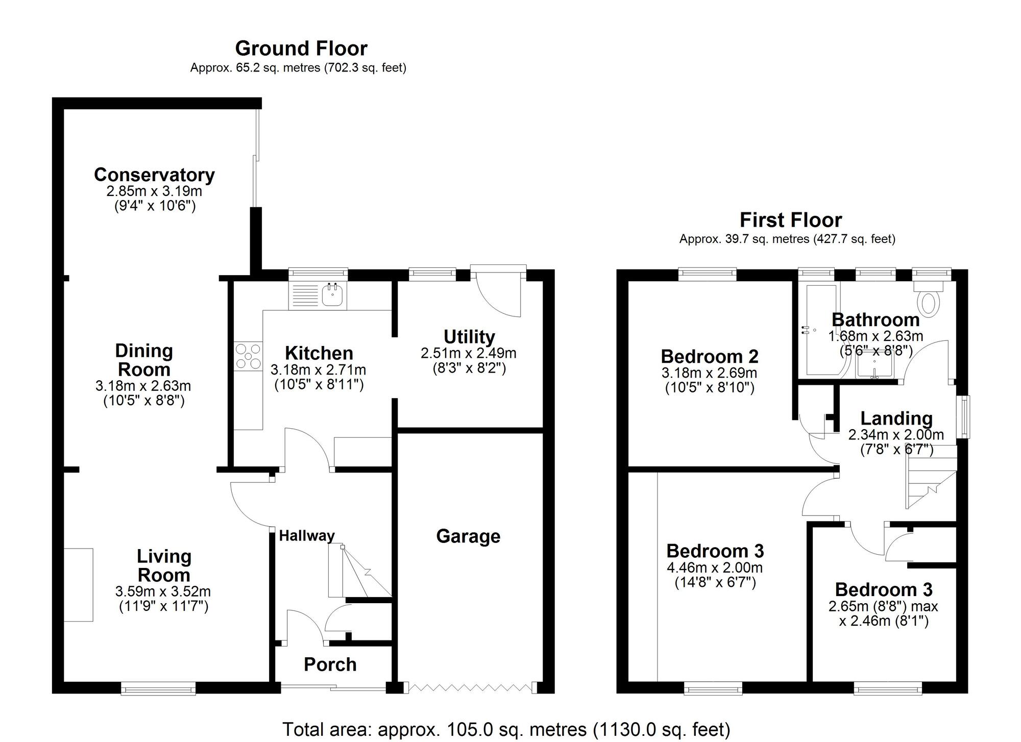 Floorplan of 3 bedroom Semi Detached House for sale, Elmway, Chester Le Street, Durham, DH2