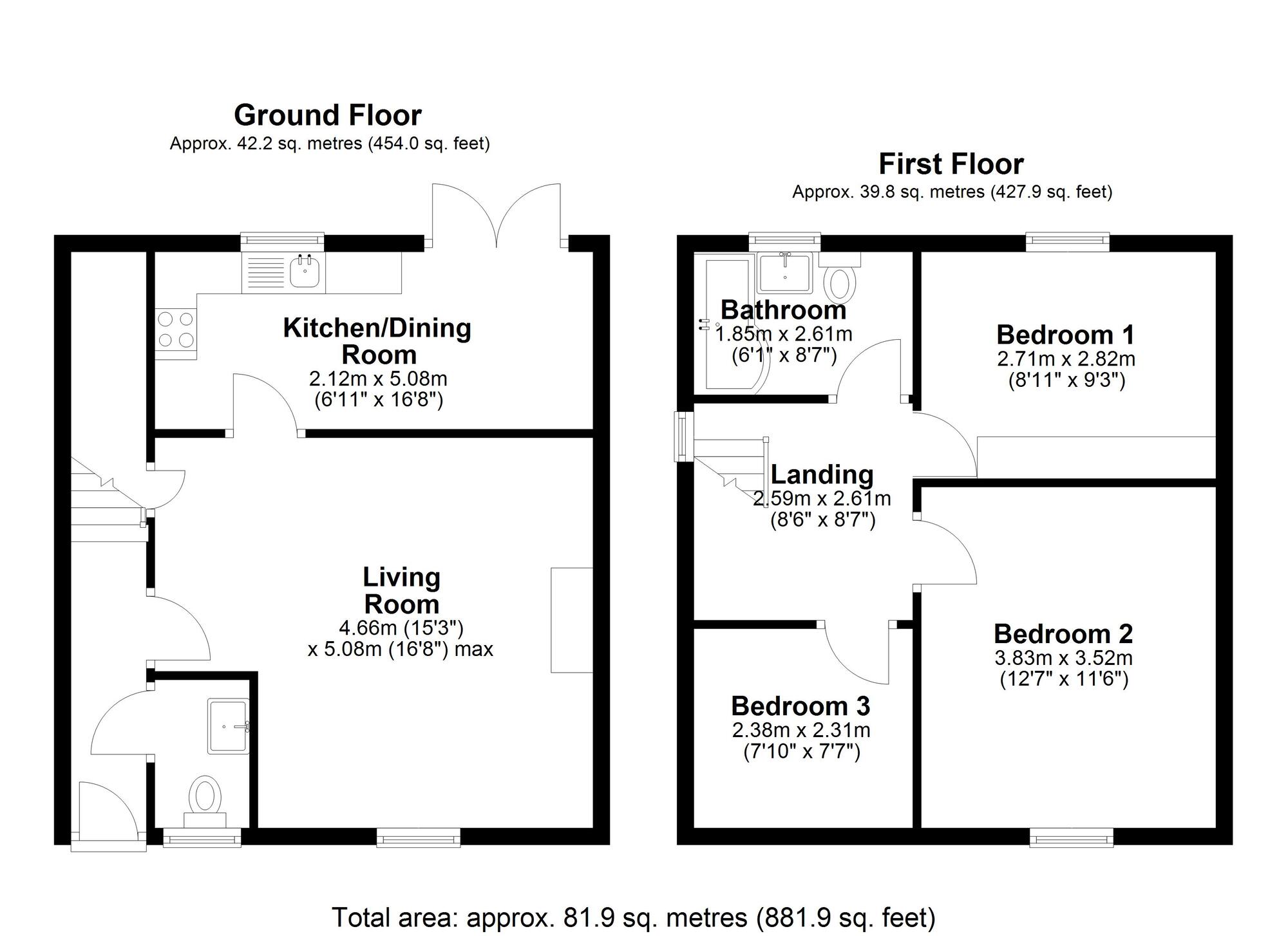 Floorplan of 3 bedroom Mid Terrace House for sale, Jasmine Terrace, Birtley, Tyne and Wear, DH3