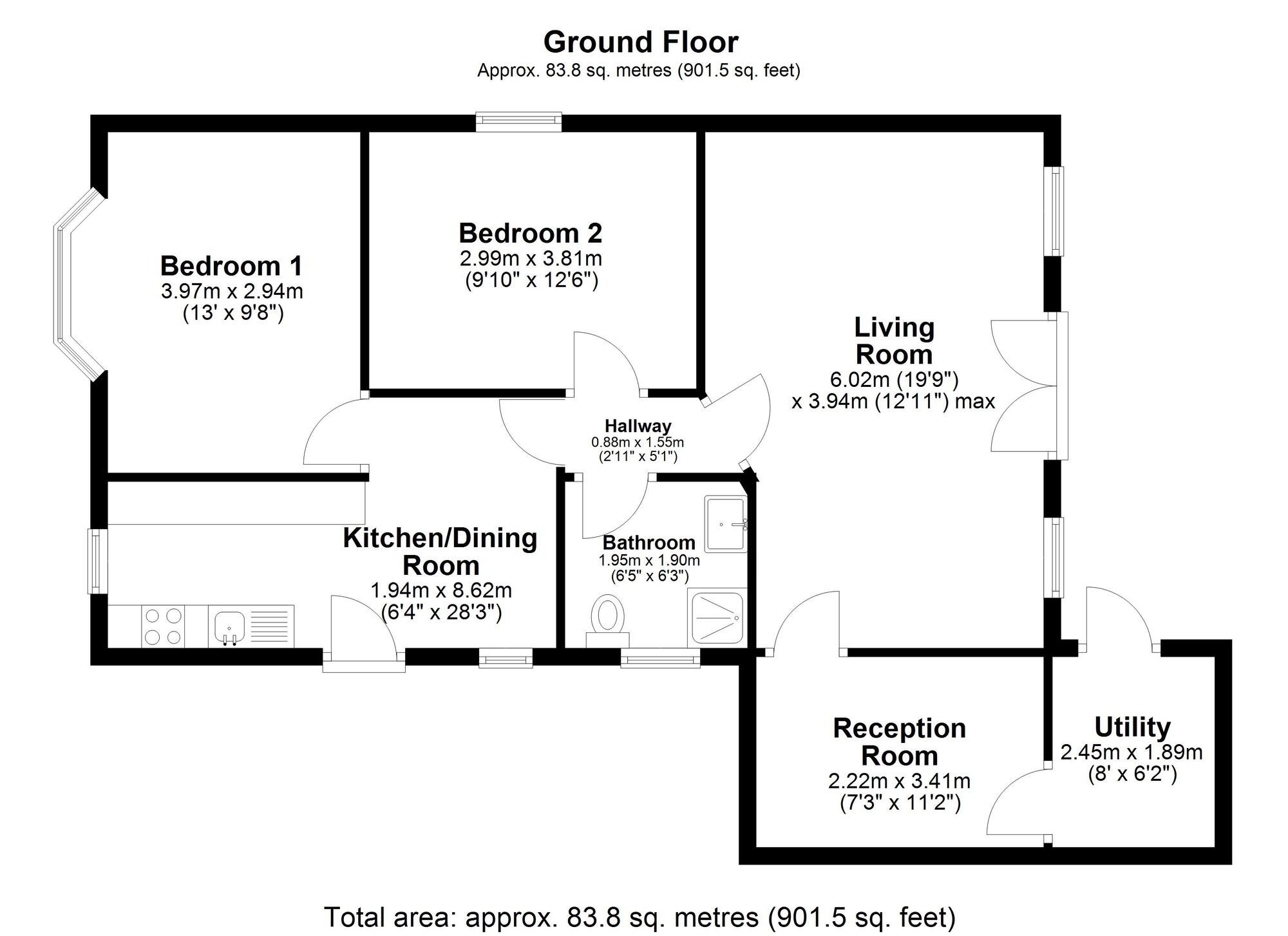 Floorplan of 2 bedroom Detached Bungalow for sale, Dronfield Close, Chester Le Street, Durham, DH2