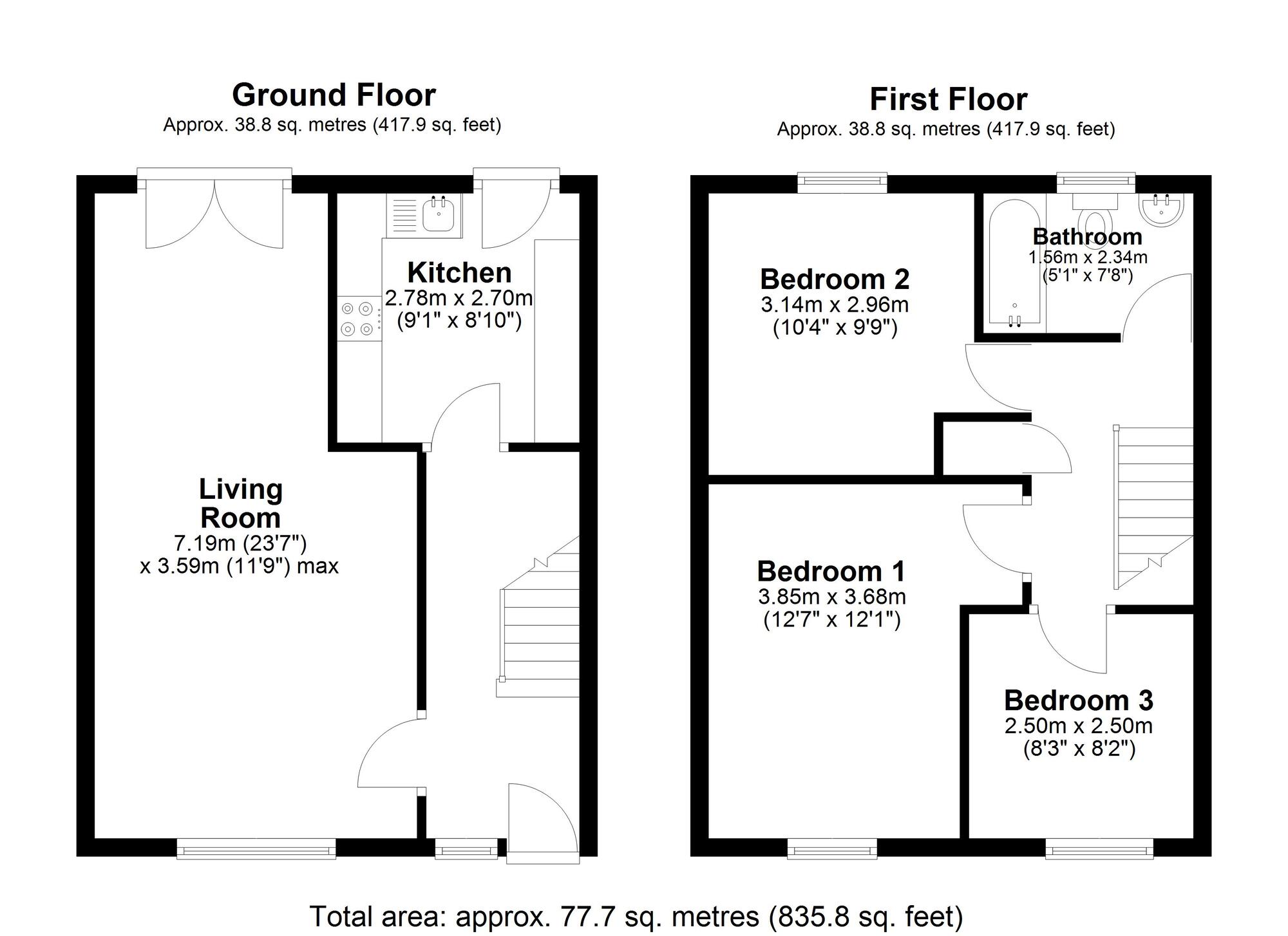 Floorplan of 3 bedroom Semi Detached House for sale, Edenfield, West Pelton, Durham, DH9