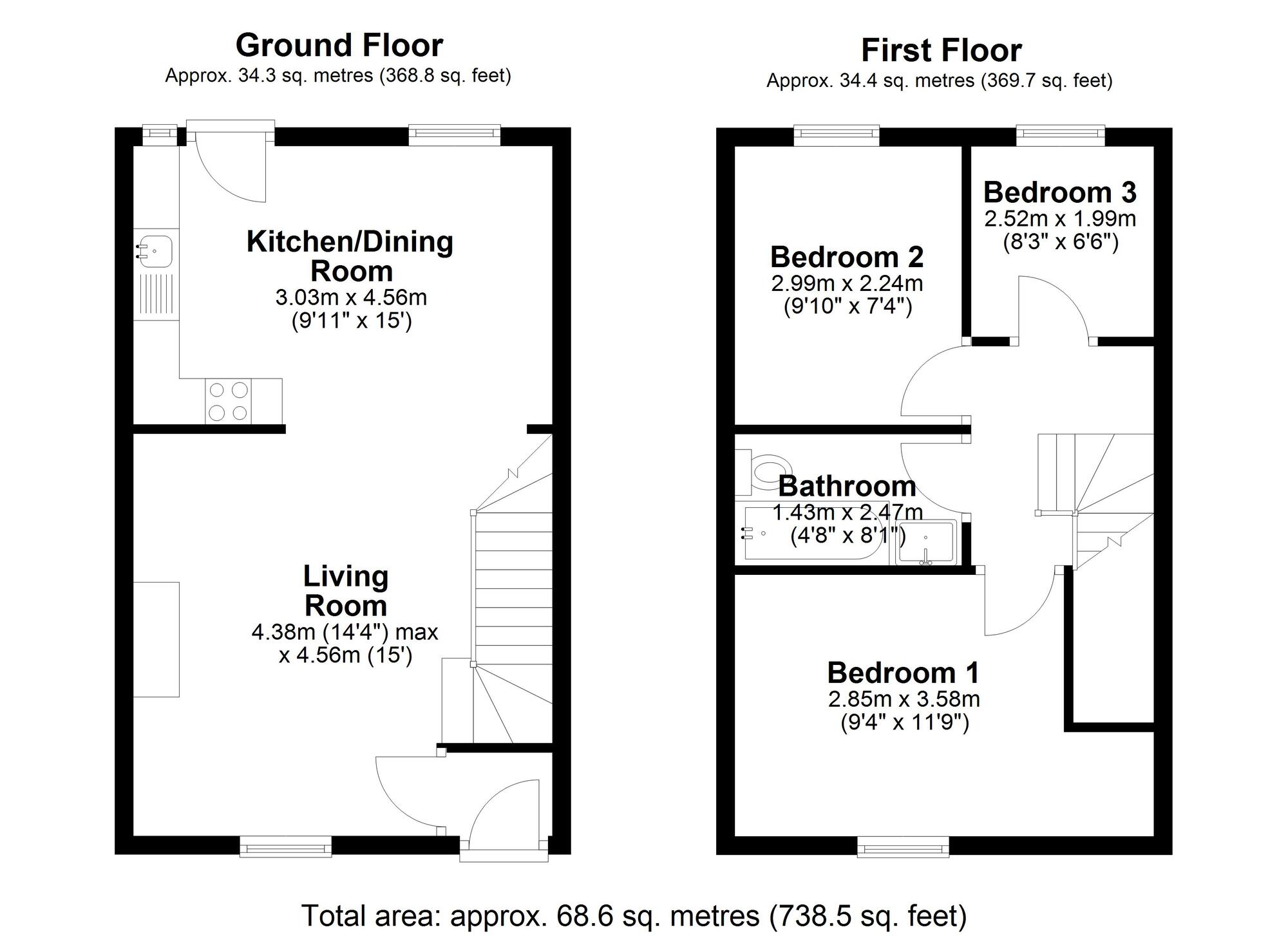 Floorplan of 3 bedroom Mid Terrace House for sale, Baden Street, Chester Le Street, Durham, DH3