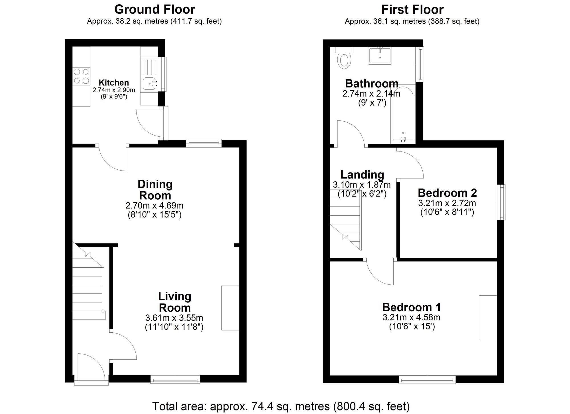 Floorplan of 2 bedroom End Terrace House to rent, Elwin Street, Pelton, Durham, DH2