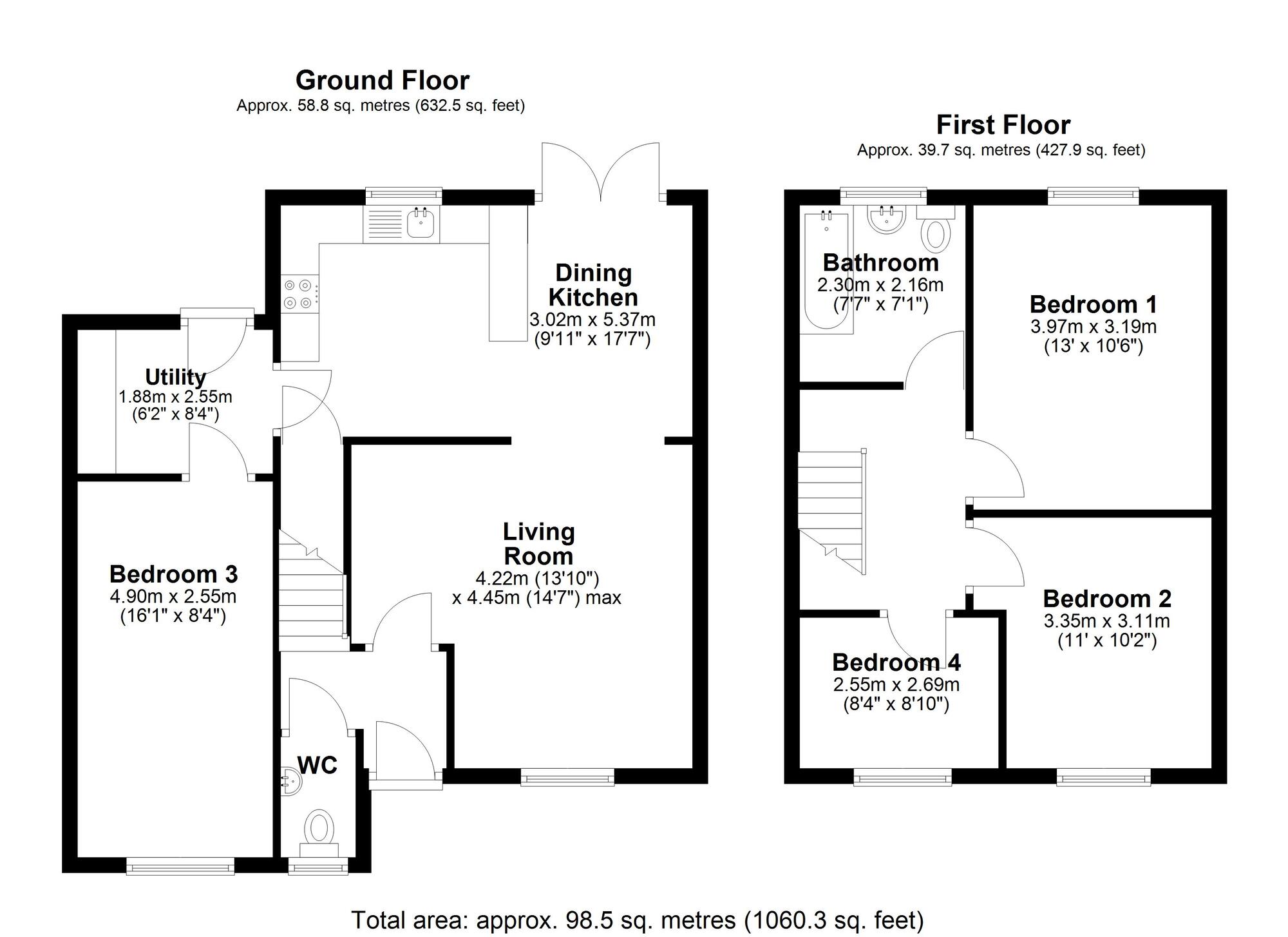 Floorplan of 4 bedroom Detached House for sale, Brackenbeds Close, Pelton, Durham, DH2