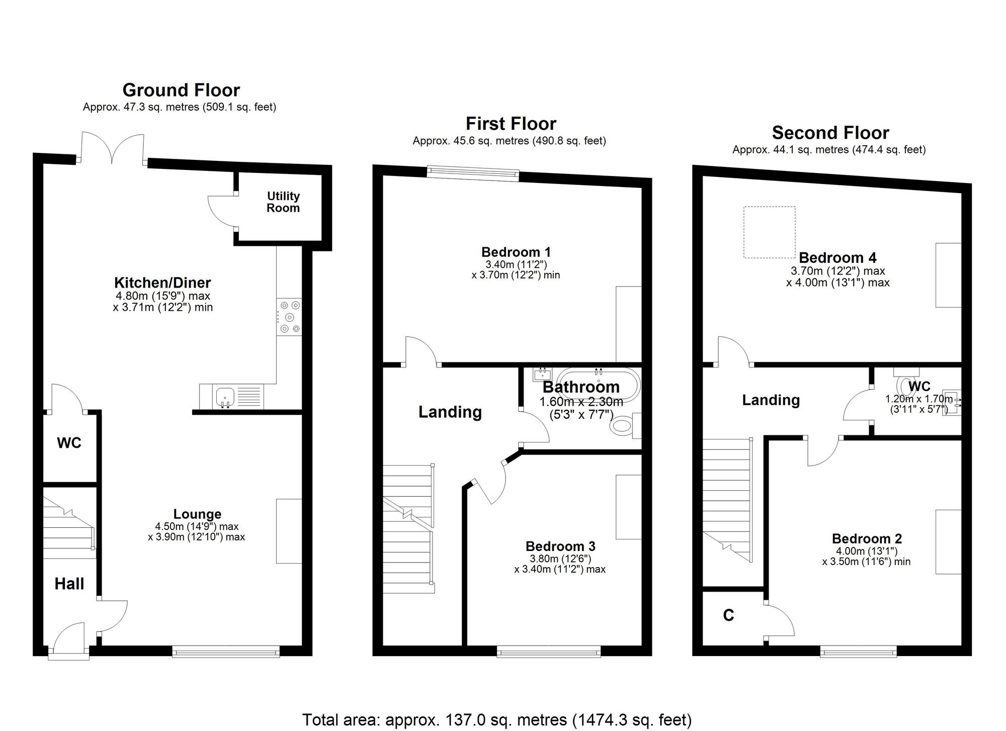 Floorplan of 3 bedroom Mid Terrace House for sale, Birtley Lane, Birtley, Tyne and Wear, DH3