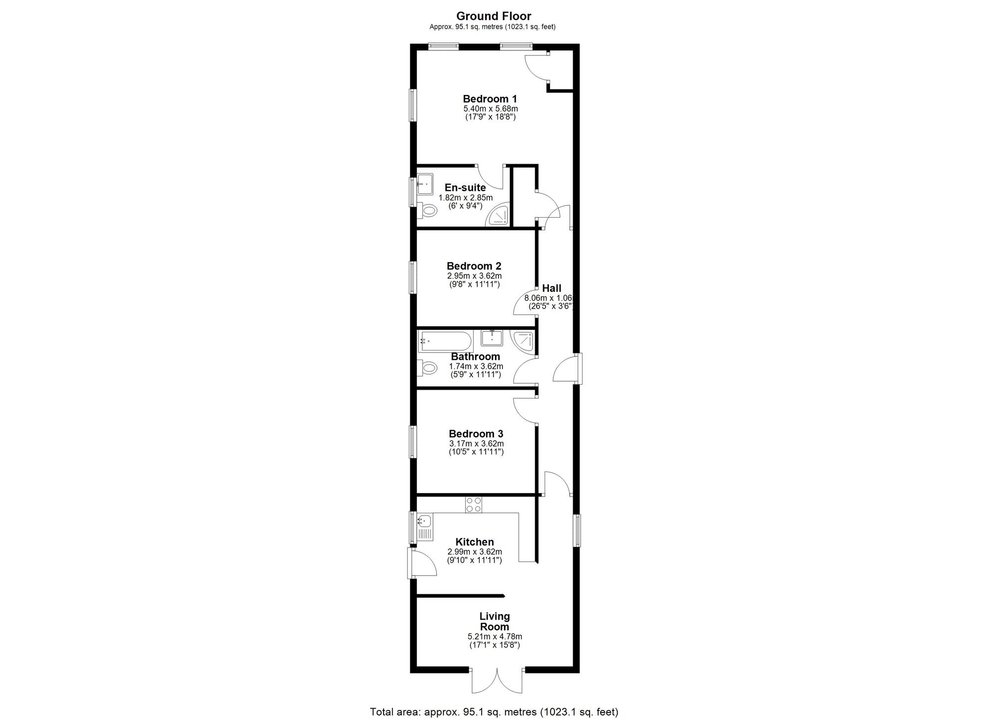 Floorplan of 3 bedroom End Terrace Bungalow for sale, Whitwell South Farm, Bowburn, Durham, DH6