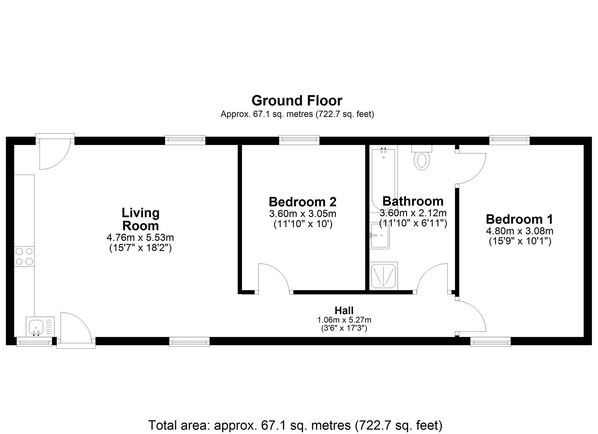 Floorplan of 2 bedroom Mid Terrace Bungalow for sale, Whitwell South Farm, Bowburn, Durham, DH6
