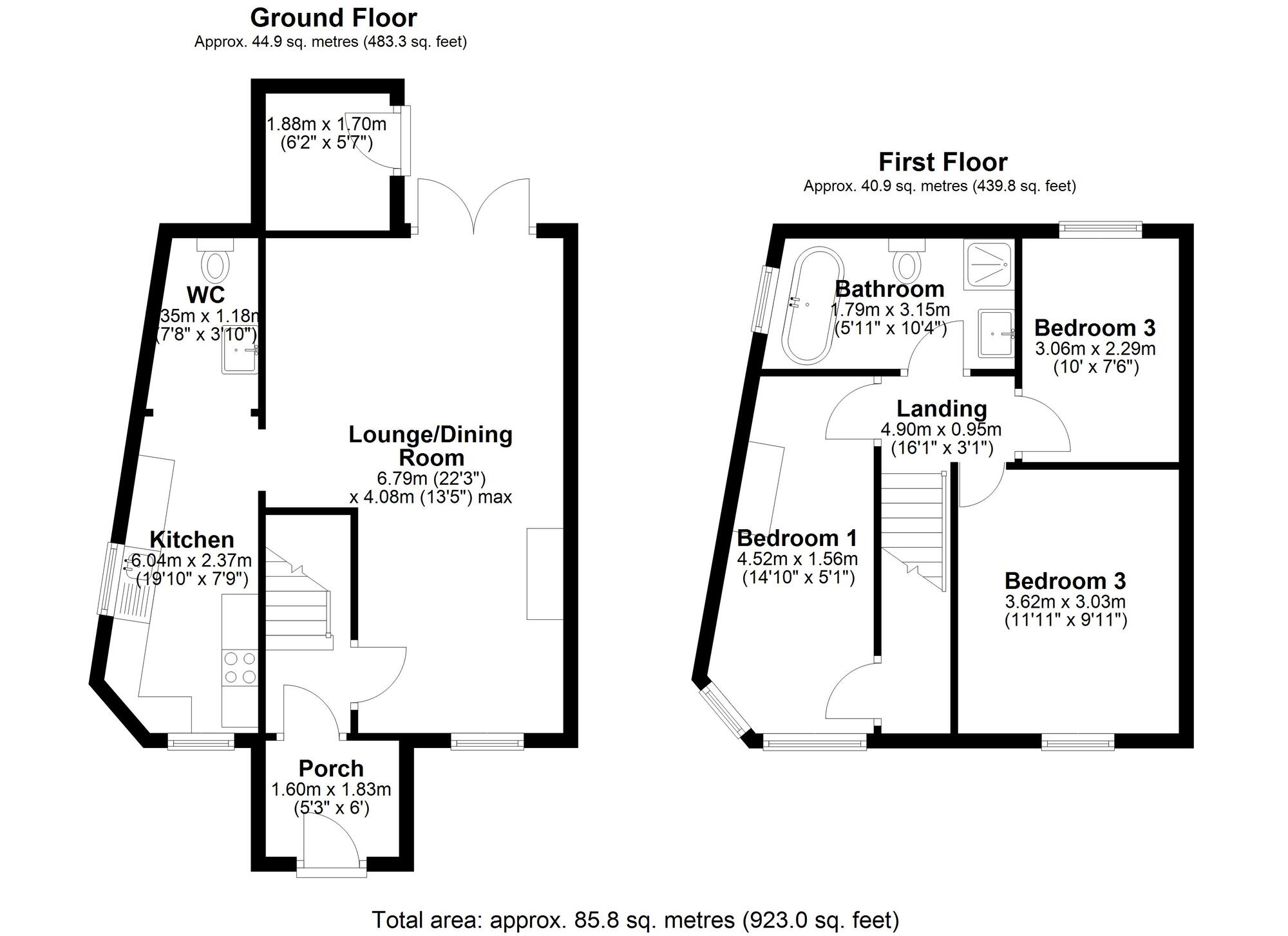 Floorplan of 3 bedroom End Terrace House for sale, Jolliffe Street, Chester Le Street, Durham, DH3