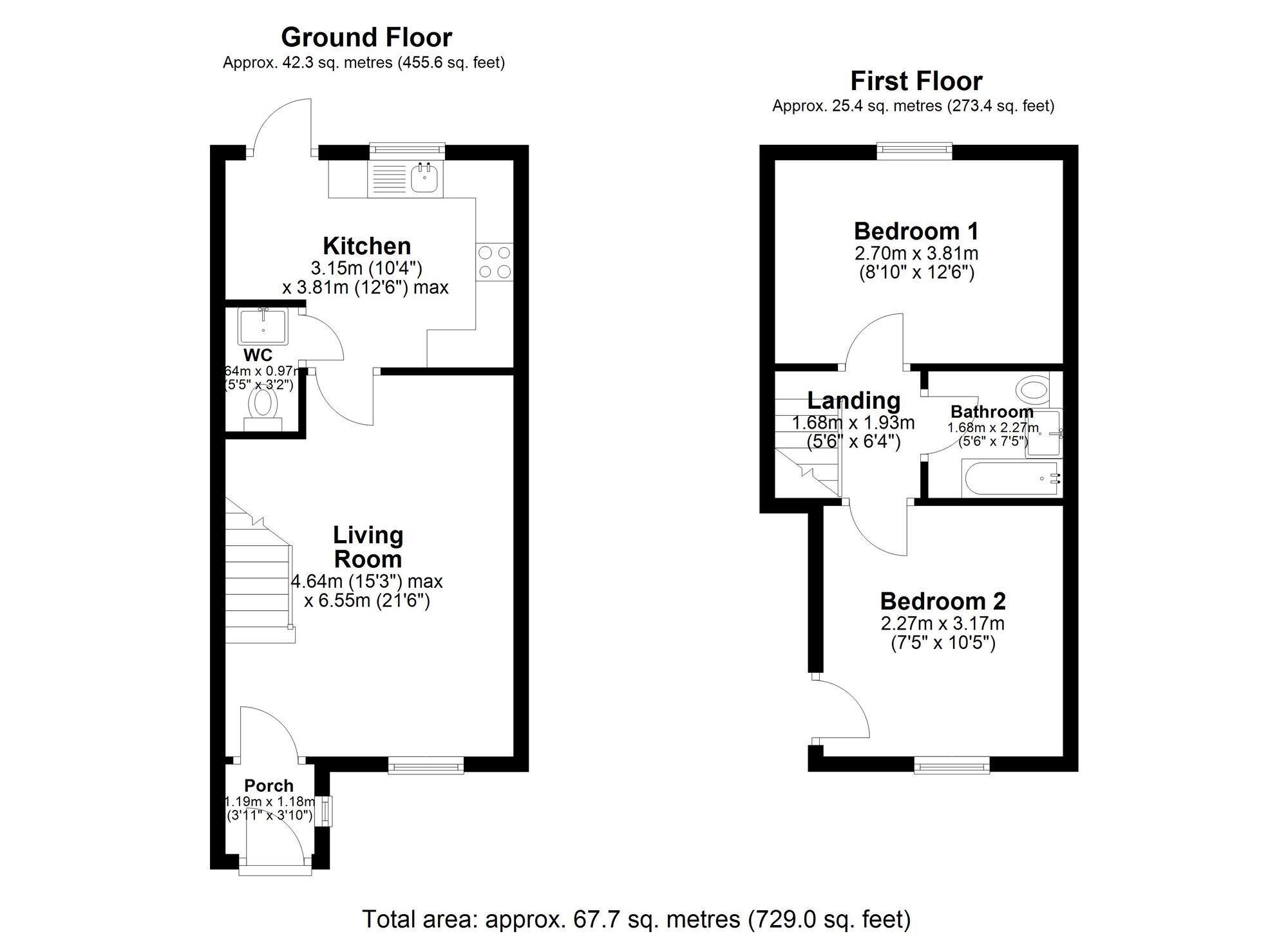 Floorplan of 2 bedroom Mid Terrace House for sale, Fellway, Pelton Fell, Durham, DH2