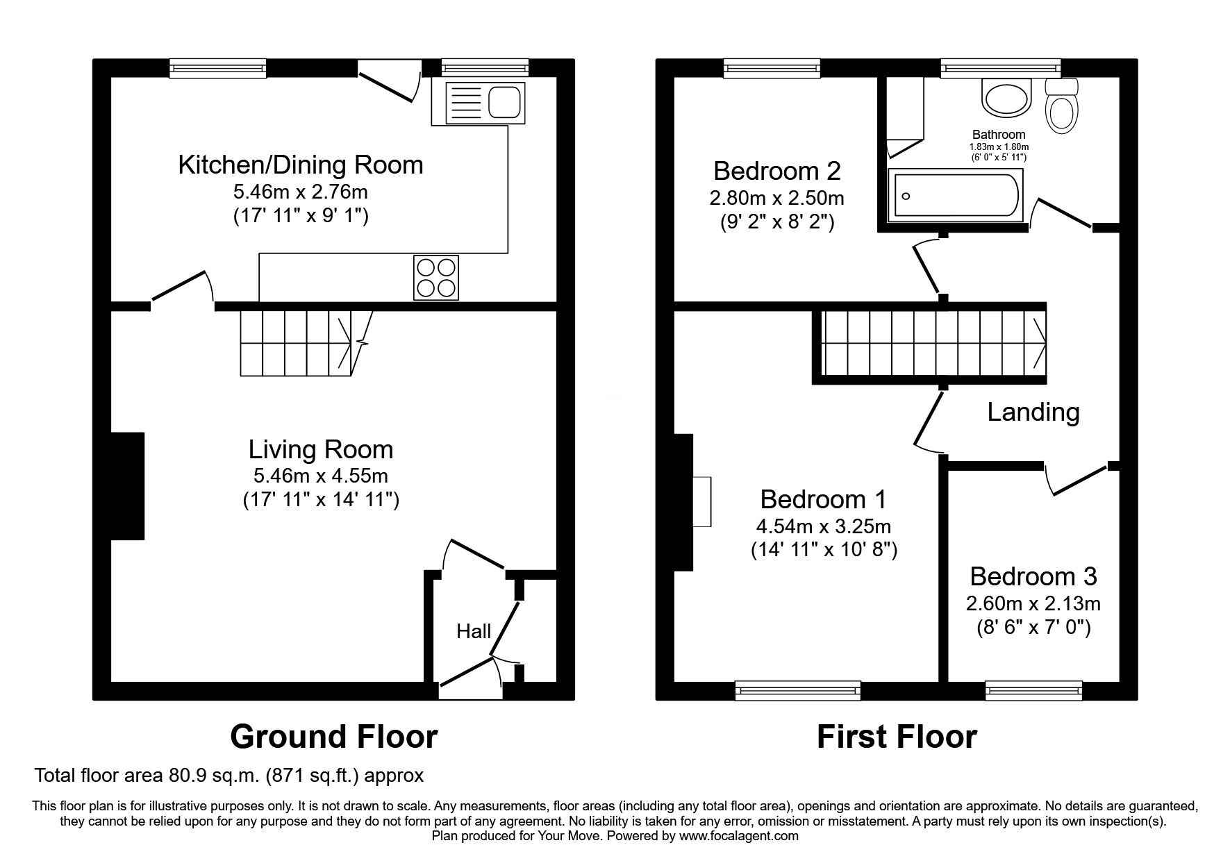 Floorplan of 3 bedroom Mid Terrace House for sale, Foster Terrace, Croxdale, Durham, DH6