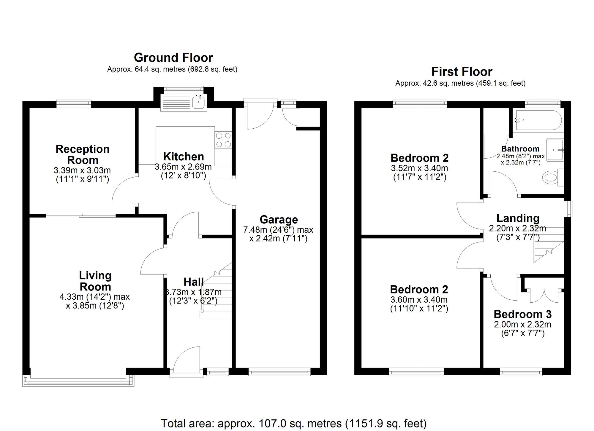 Floorplan of 3 bedroom Semi Detached House for sale, Tintagel, Great Lumley, Durham, DH3
