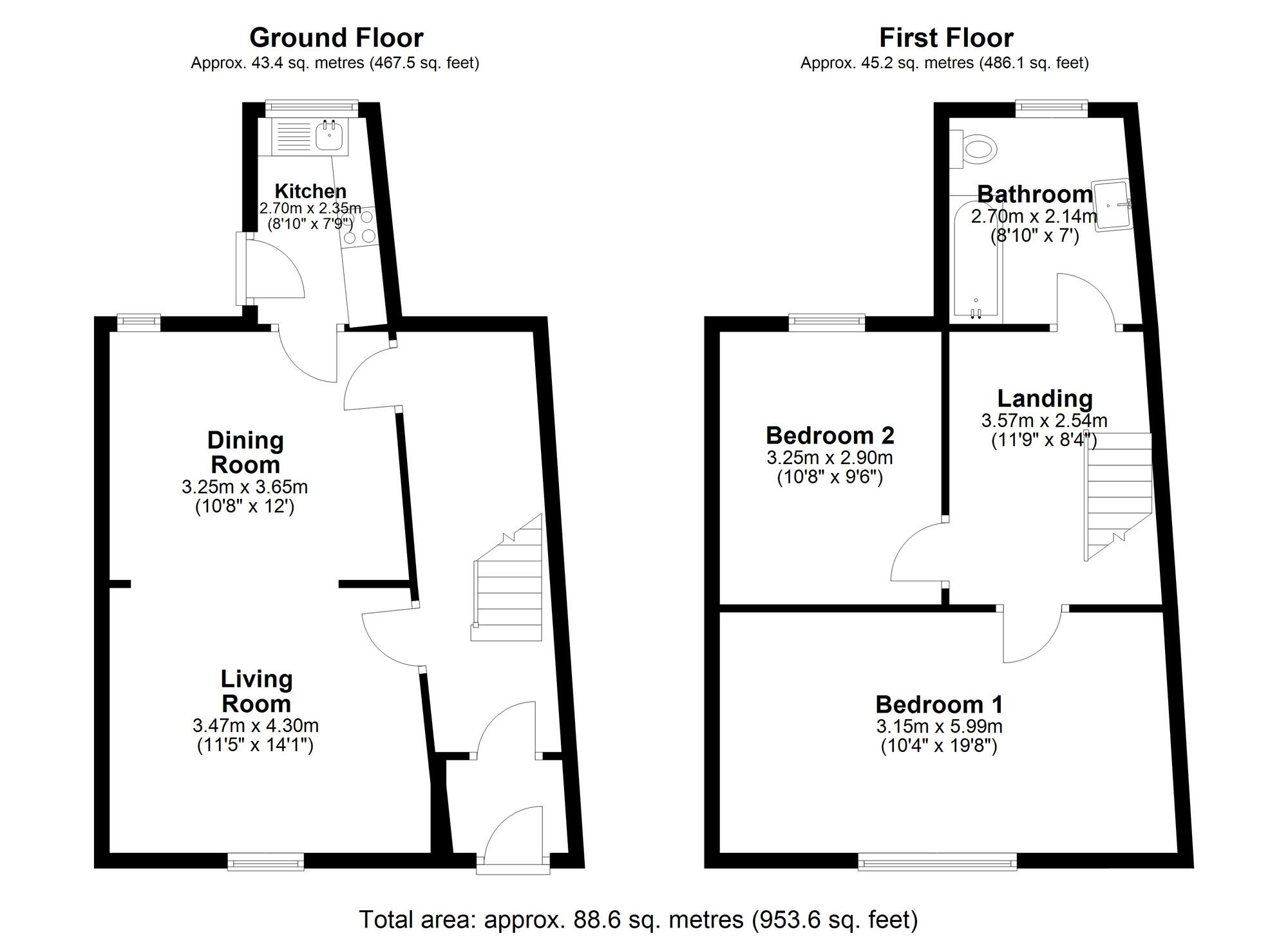 Floorplan of 2 bedroom End Terrace House for sale, Benson Street, Chester-le-street, Durham, DH3