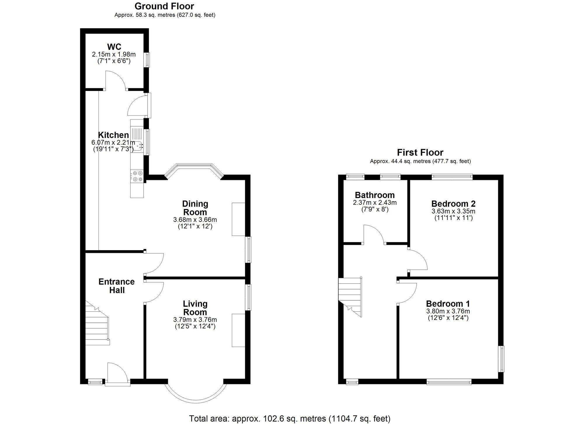 Floorplan of 2 bedroom Semi Detached House for sale, Highfield Crescent, Chester Le Street, Durham, DH3