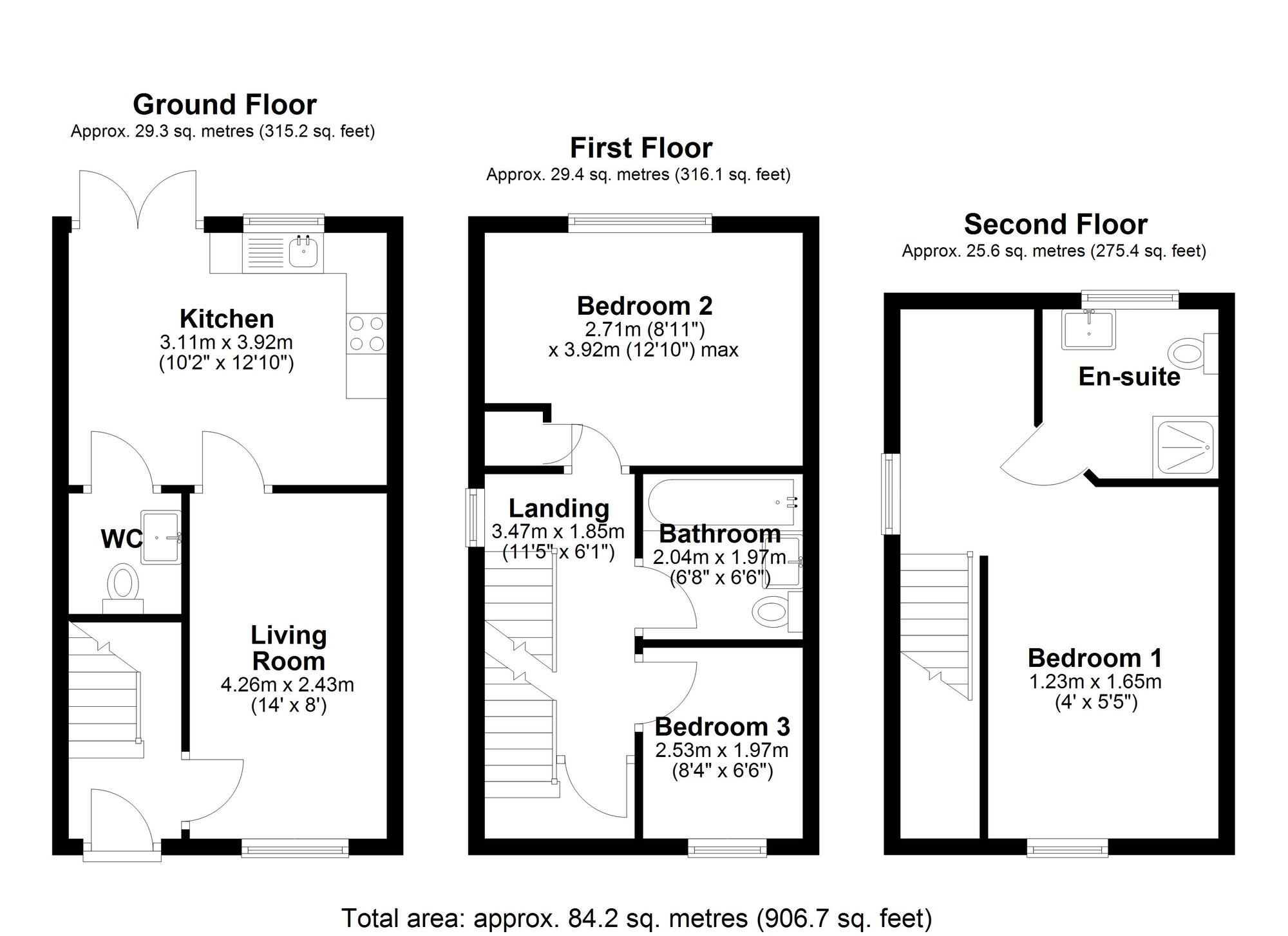 Floorplan of 3 bedroom End Terrace House to rent, Willow Crescent, High Hold, Durham, DH2