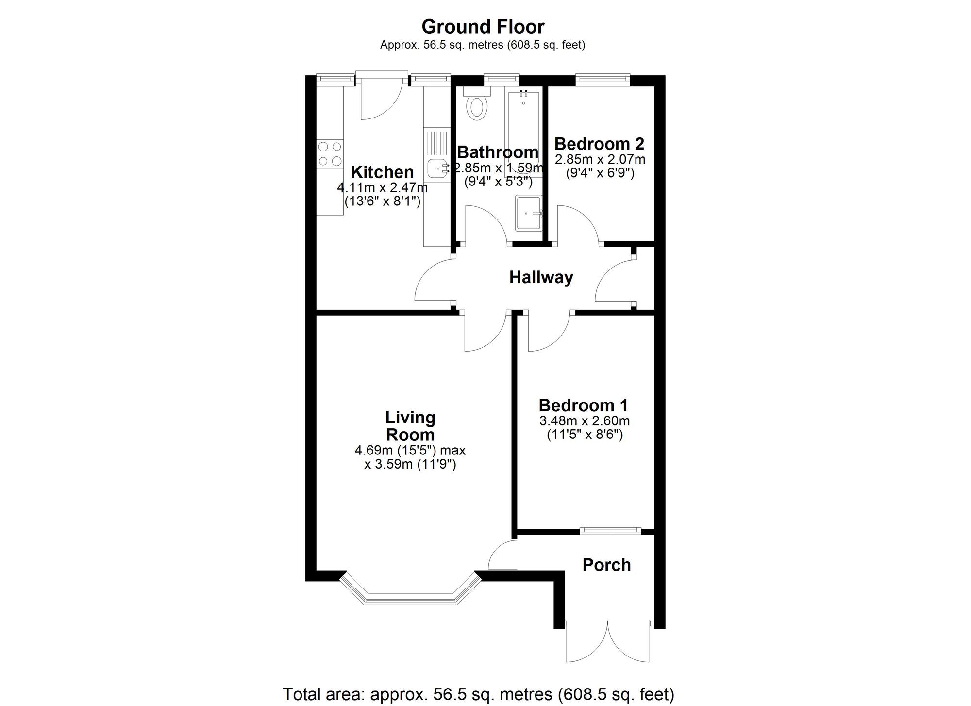 Floorplan of 2 bedroom Semi Detached Bungalow for sale, Highfield Rise, Chester Le Street, Durham, DH3