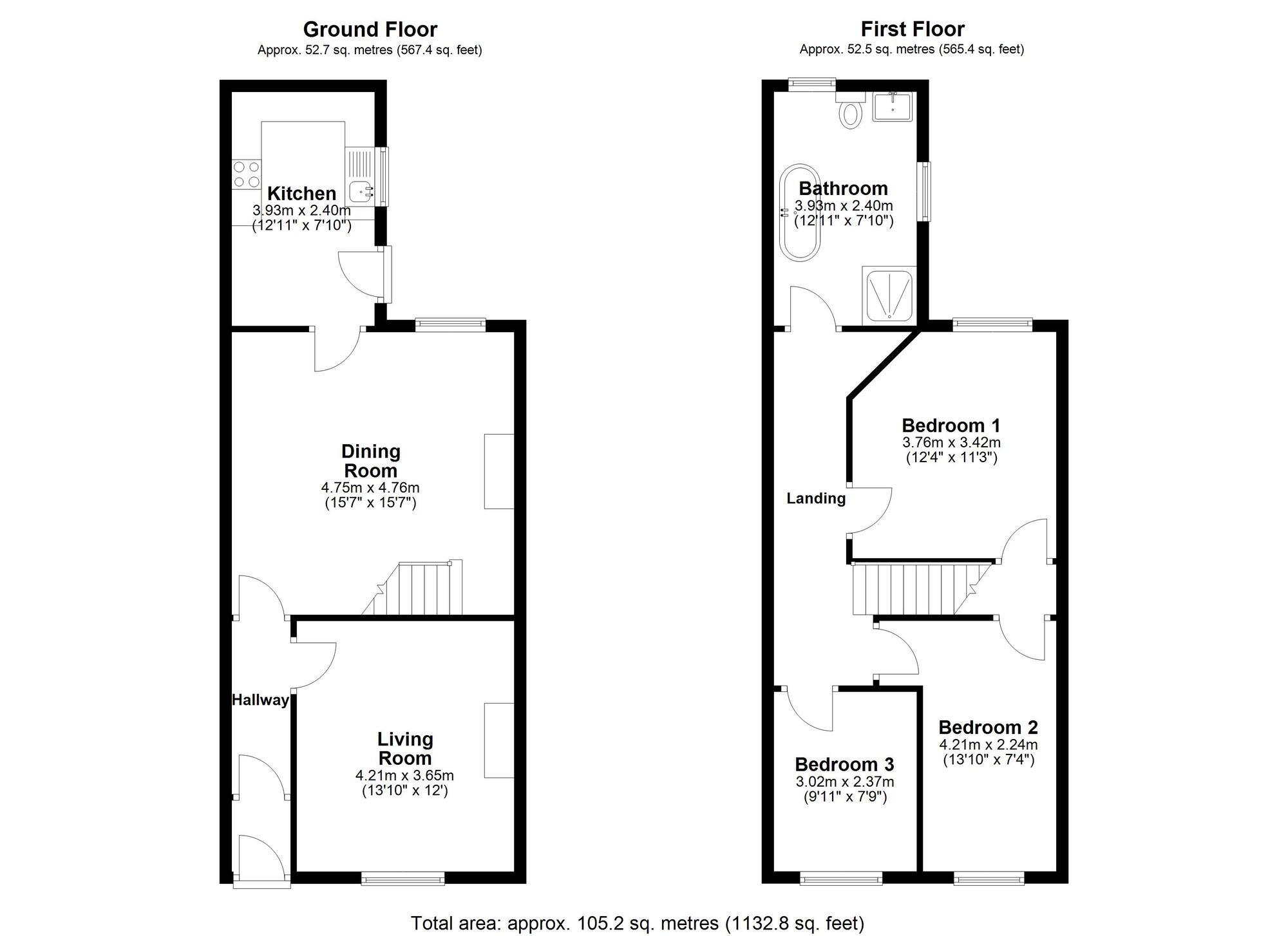 Floorplan of 3 bedroom Mid Terrace House for sale, Woodstone Terrace, Houghton Le Spring, Durham, DH4