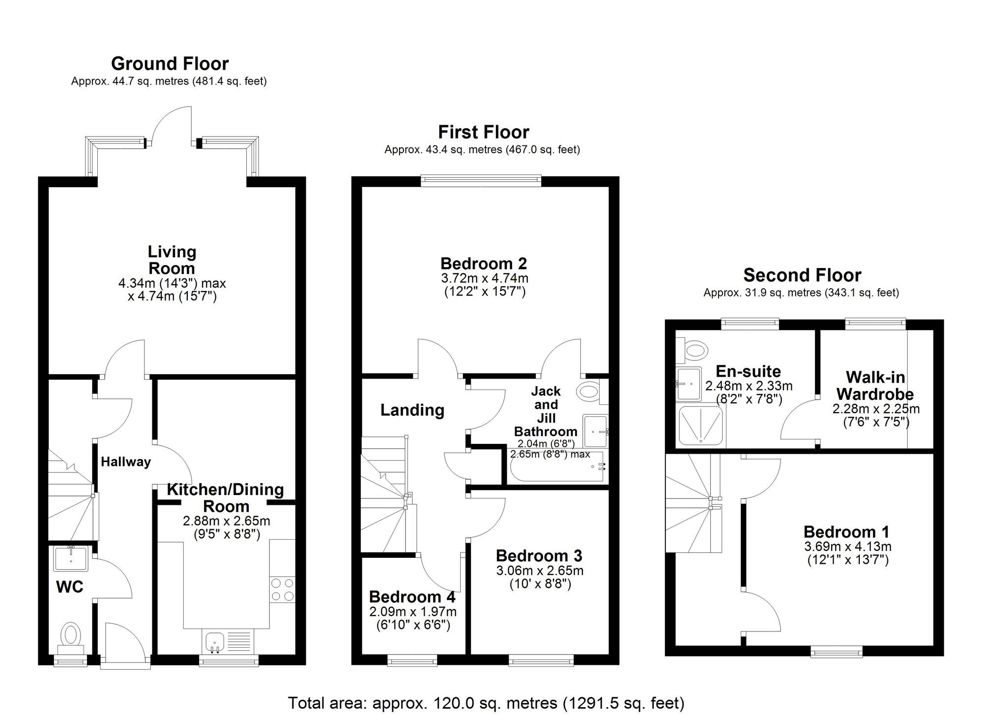 Floorplan of 4 bedroom Semi Detached House for sale, Highfield Rise, Chester Le Street, Durham, DH3