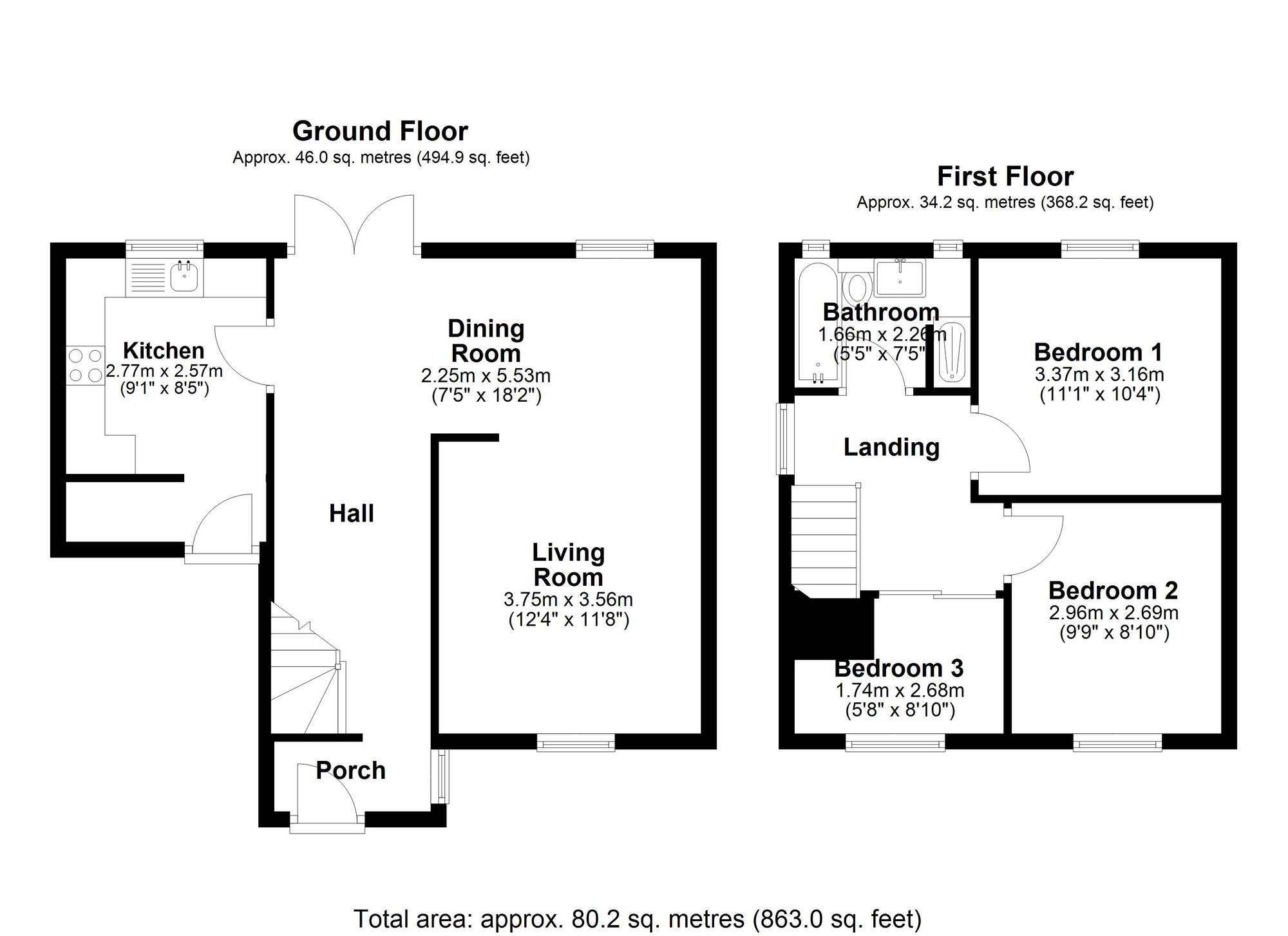 Floorplan of 3 bedroom Semi Detached House for sale, Riding Hill, Great Lumley, Durham, DH3