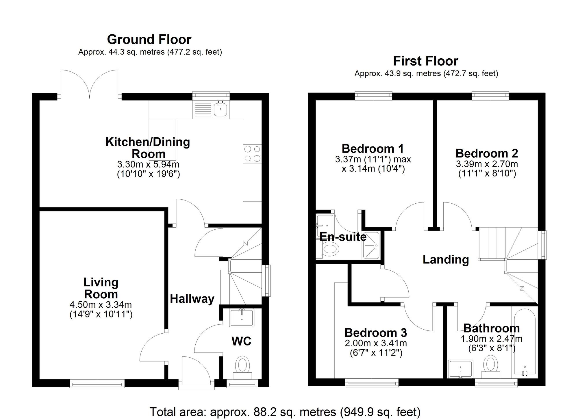 Floorplan of 3 bedroom Detached House for sale, Tyne Close, Great Lumley, Chester Le Street, DH3