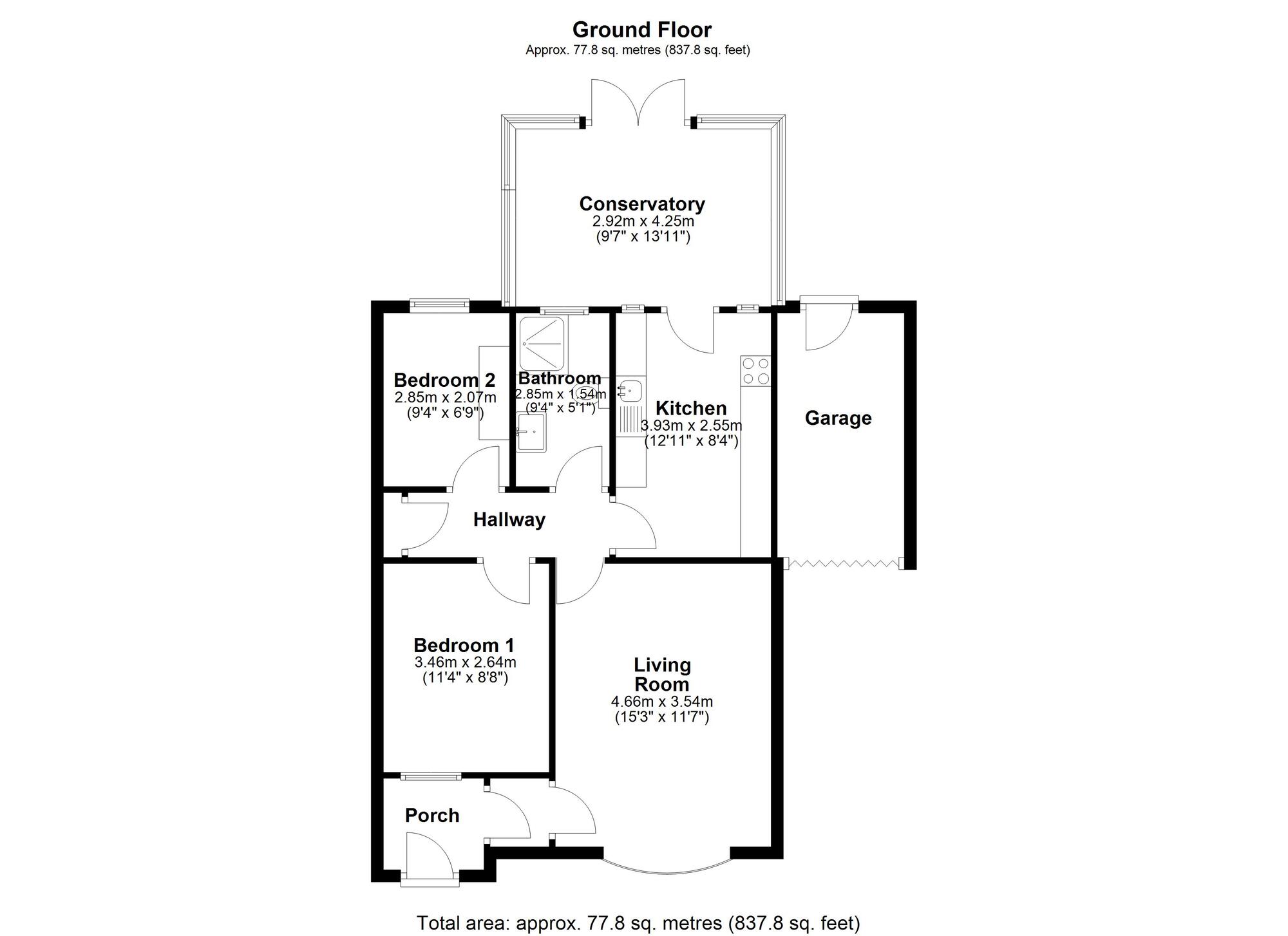 Floorplan of 2 bedroom Semi Detached Bungalow for sale, Highfield Rise, Chester Le Street, Durham, DH3